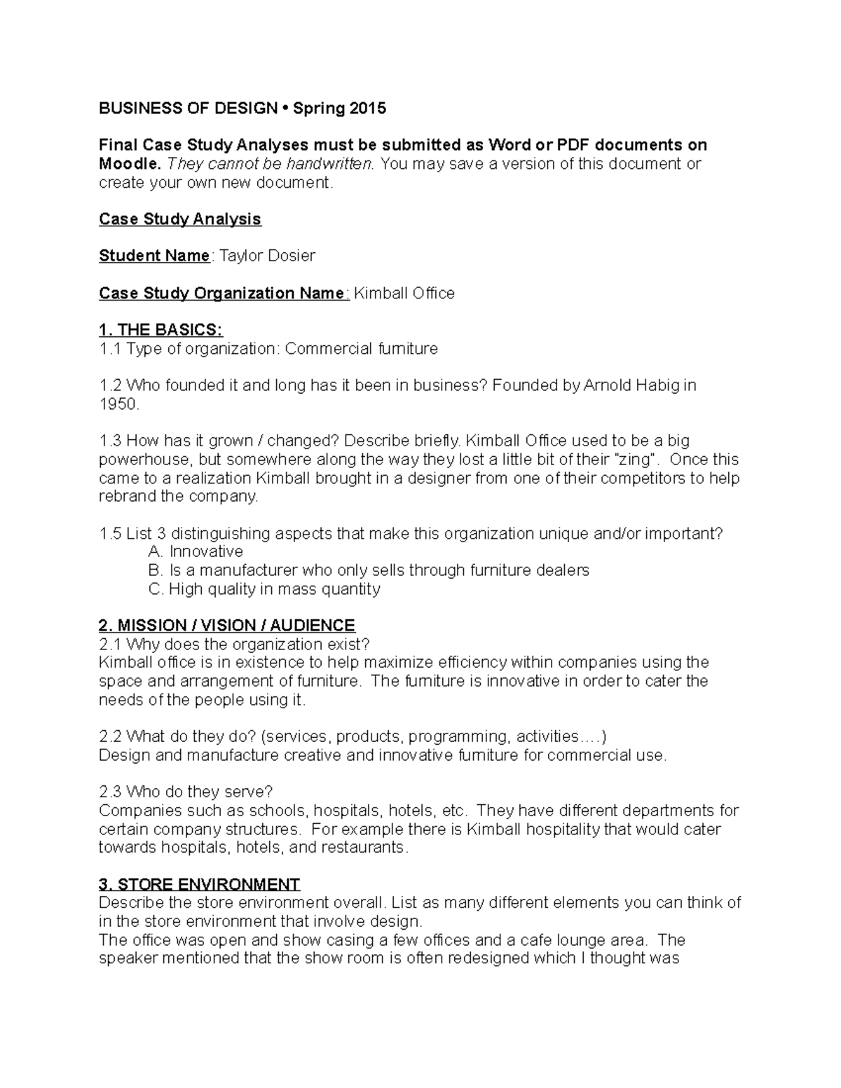 Bo D Case Study Kimball - BUSINESS OF DESIGN • Spring 2015 Final Case ...