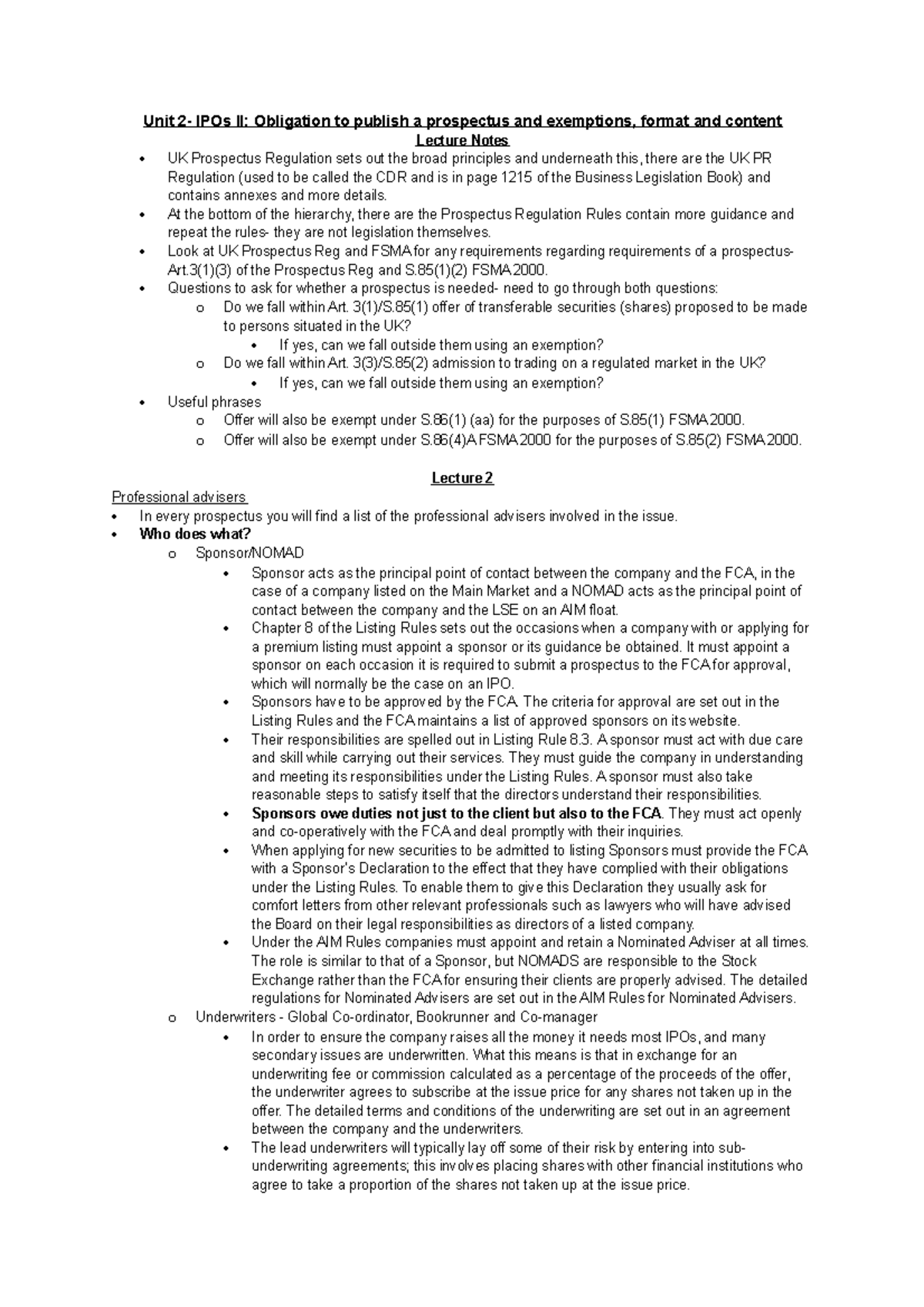 Unit 2- IPOs II- Obligation to publish a prospectus and exemptions ...