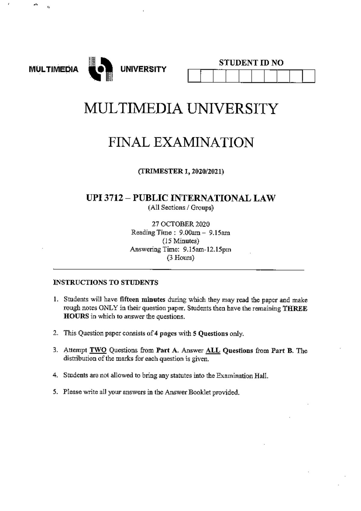 Past Year Question 2020/ 2021 - Public International Law - MMU - Studocu