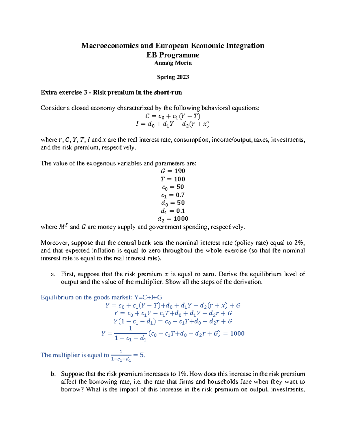 Extra exercise 3 - solutions - Macroeconomics and European Economic ...