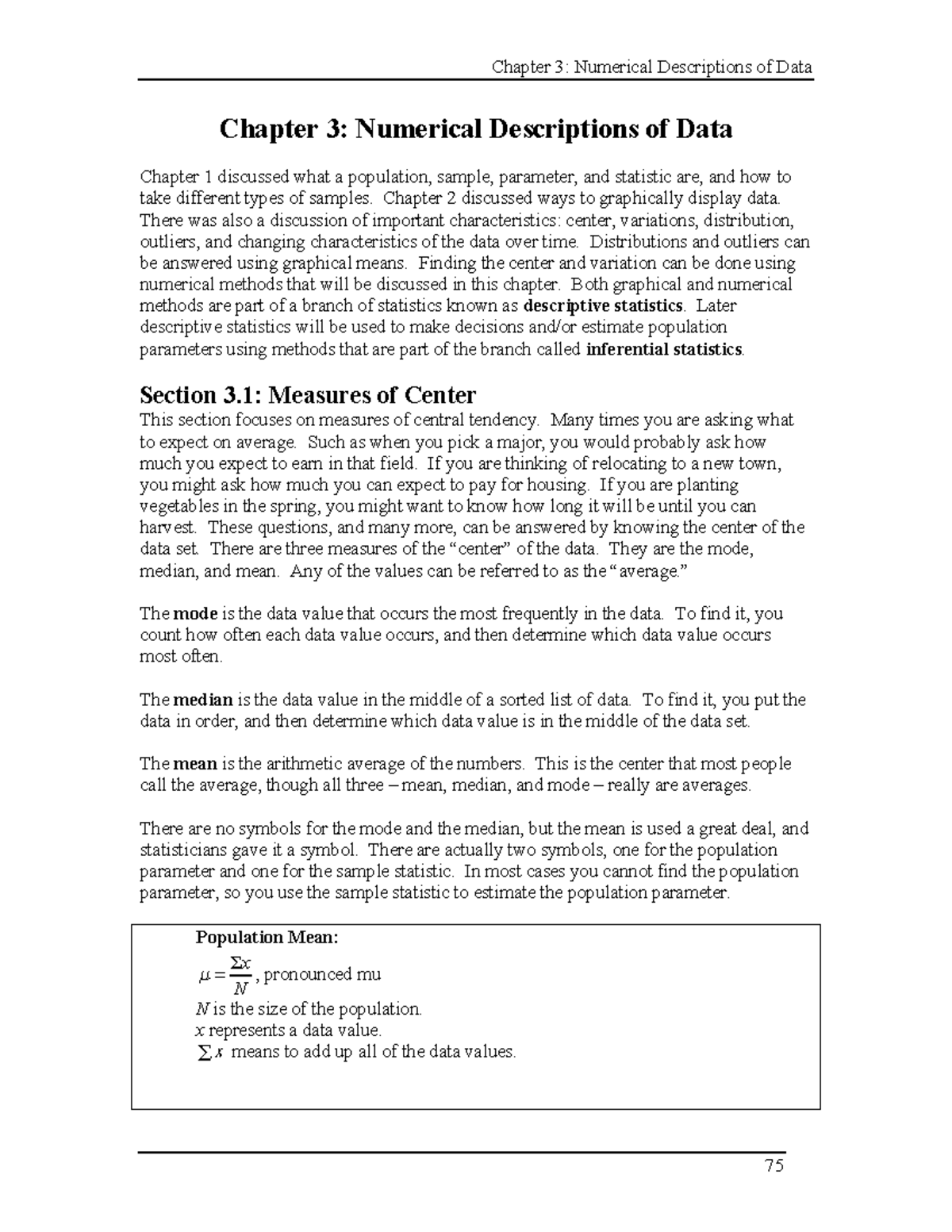 Chapter 3 Summary - Chapter 3: Numerical Descriptions Of Data Chapter 1 ...