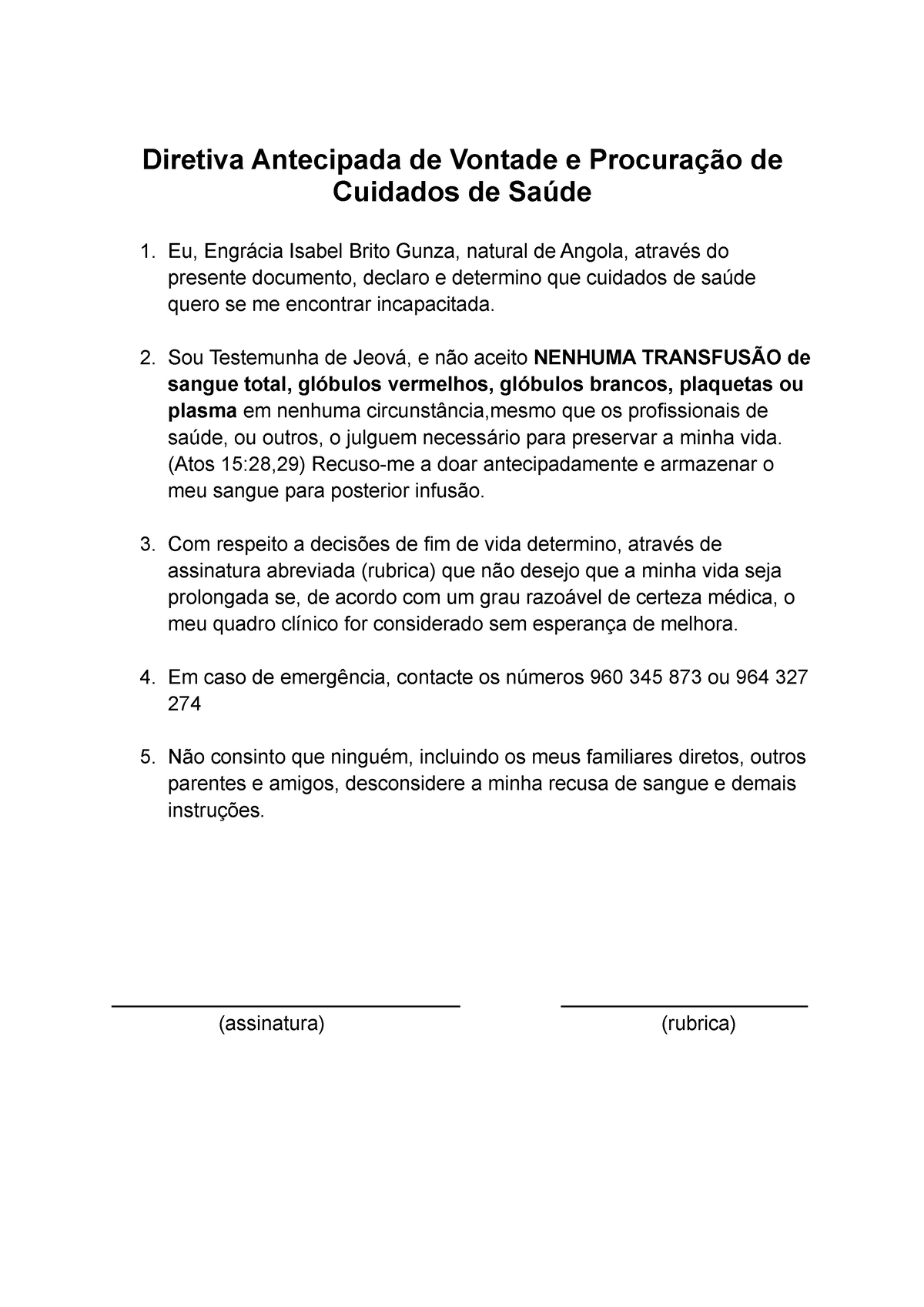 Diretiva Antecipada De Vontade E Procuração De Cuidados De Saúde