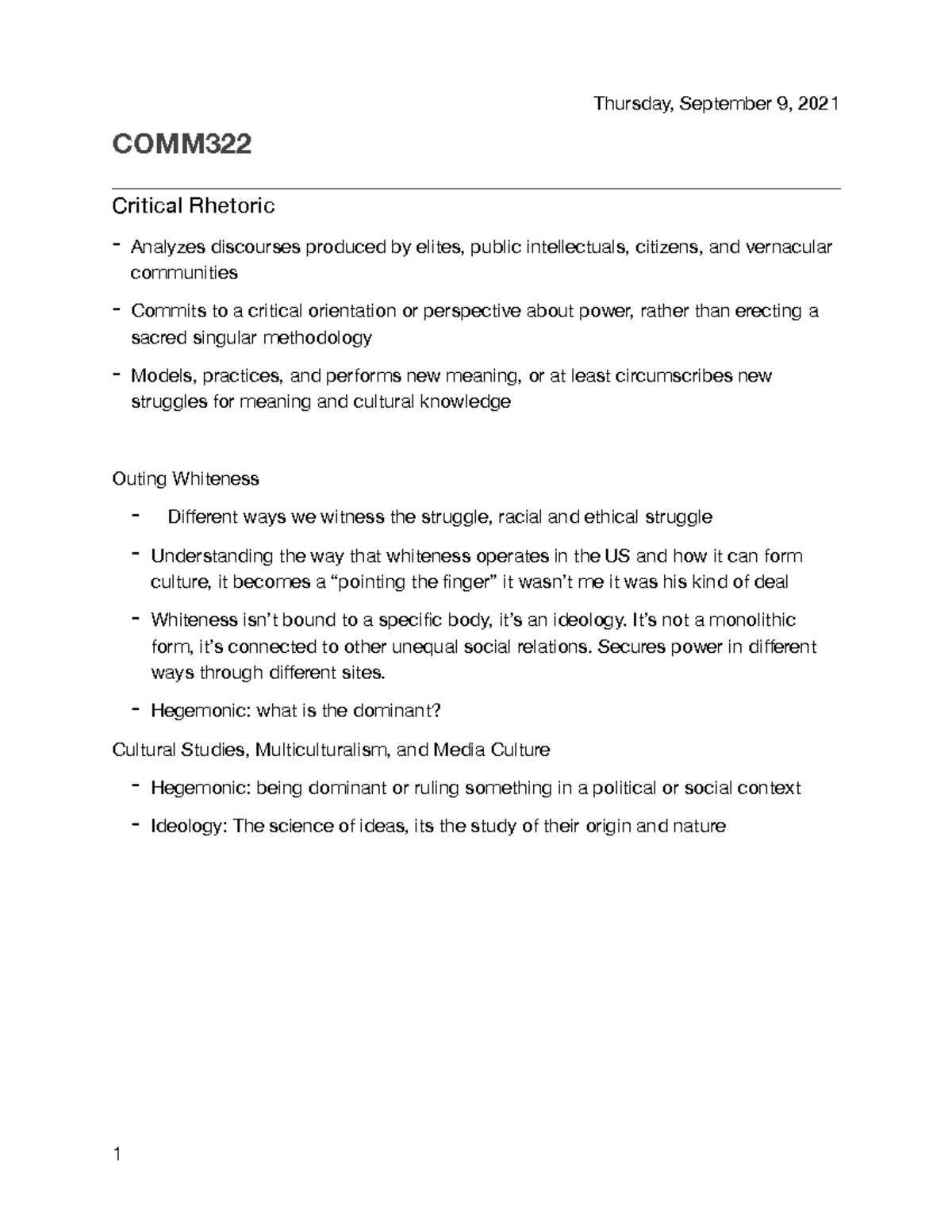 COMM322 critical rhetoric - Thursday, September 9, 2021 COMM Critical ...
