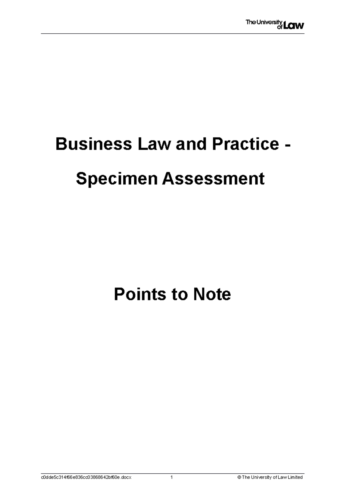 Specimen Assessment Answer Business Law and Practice Specimen