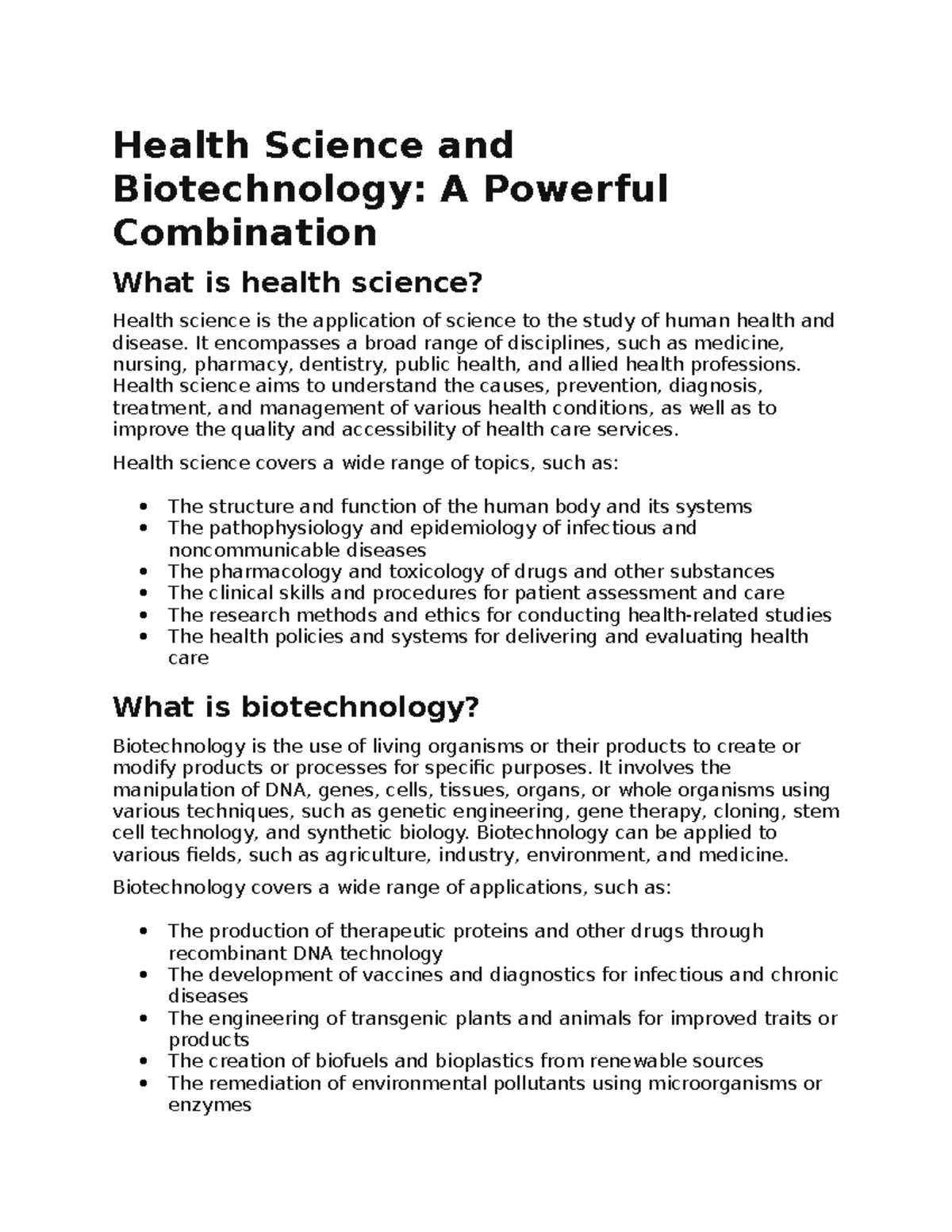 Health Science And Biotechnology LPN 1322 Studocu