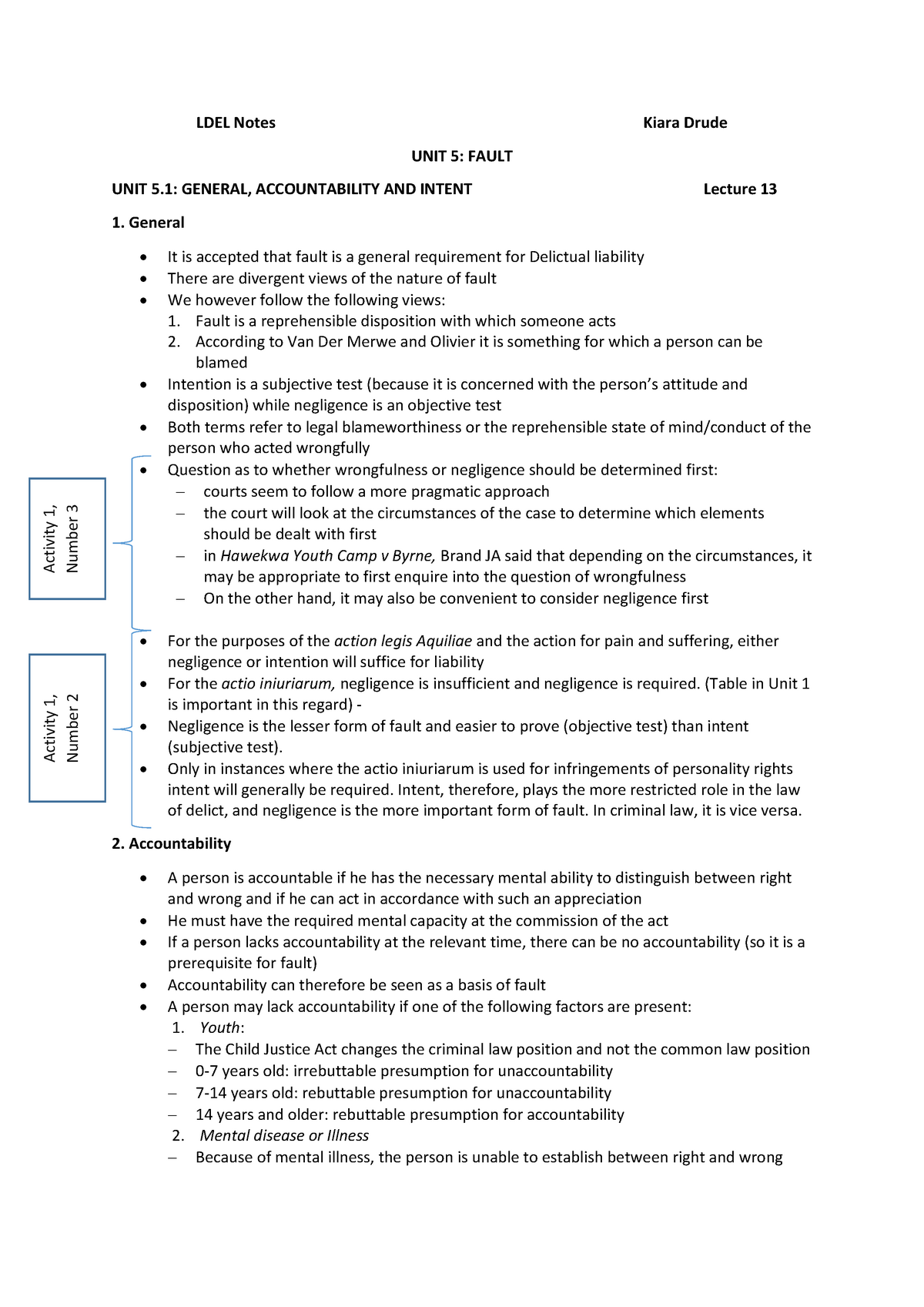 Unit 5 Fault - Summary Neethling - Potgieter - Visser Law Of Delict ...