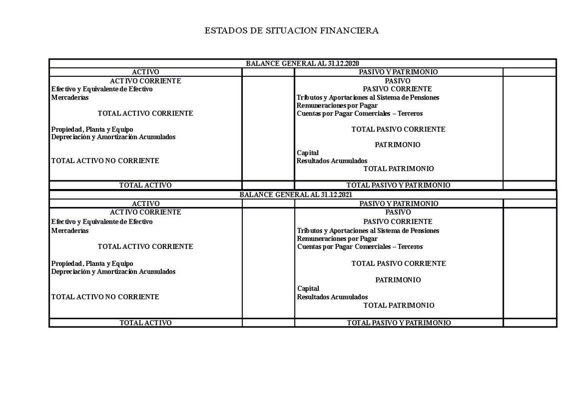 Ejemplo de EE.FF - copia - ESTADOS DE SITUACION FINANCIERA BALANCE