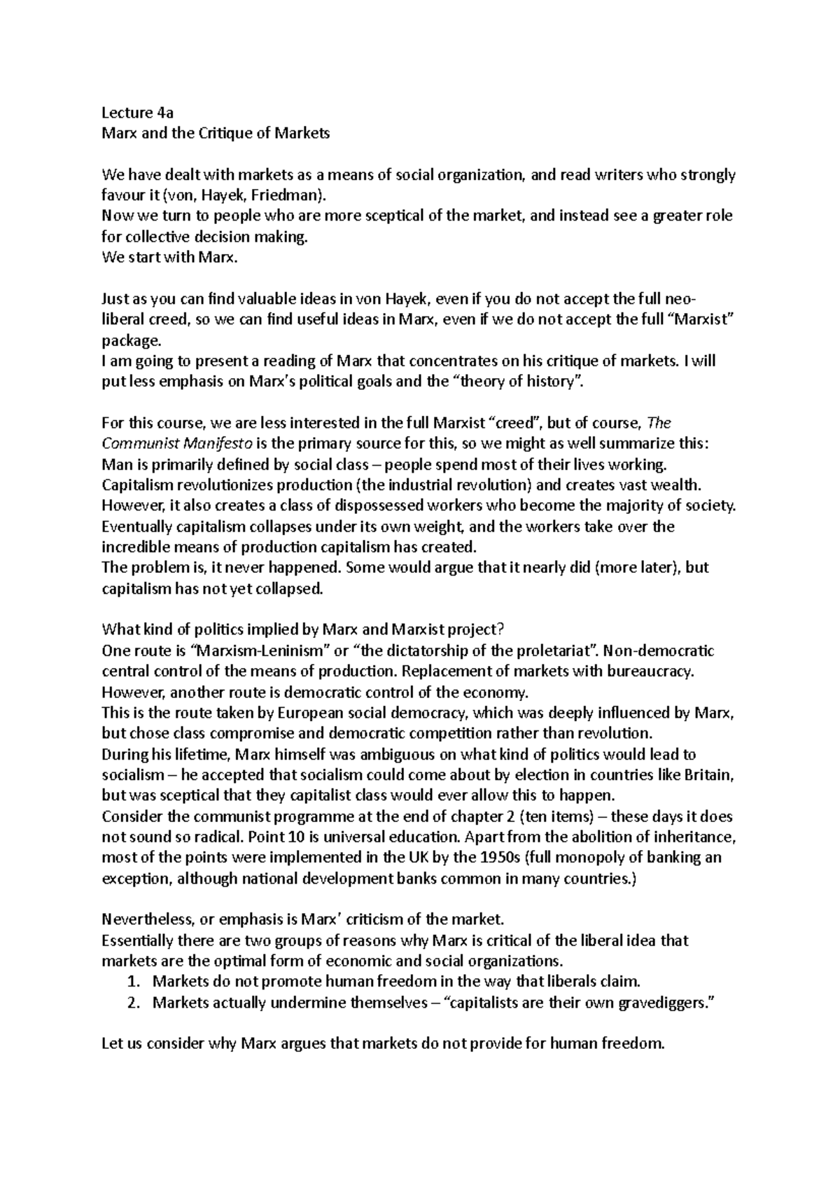 Lecture 4a - Justice in the Economy: Fairness and Equality Marxism ...