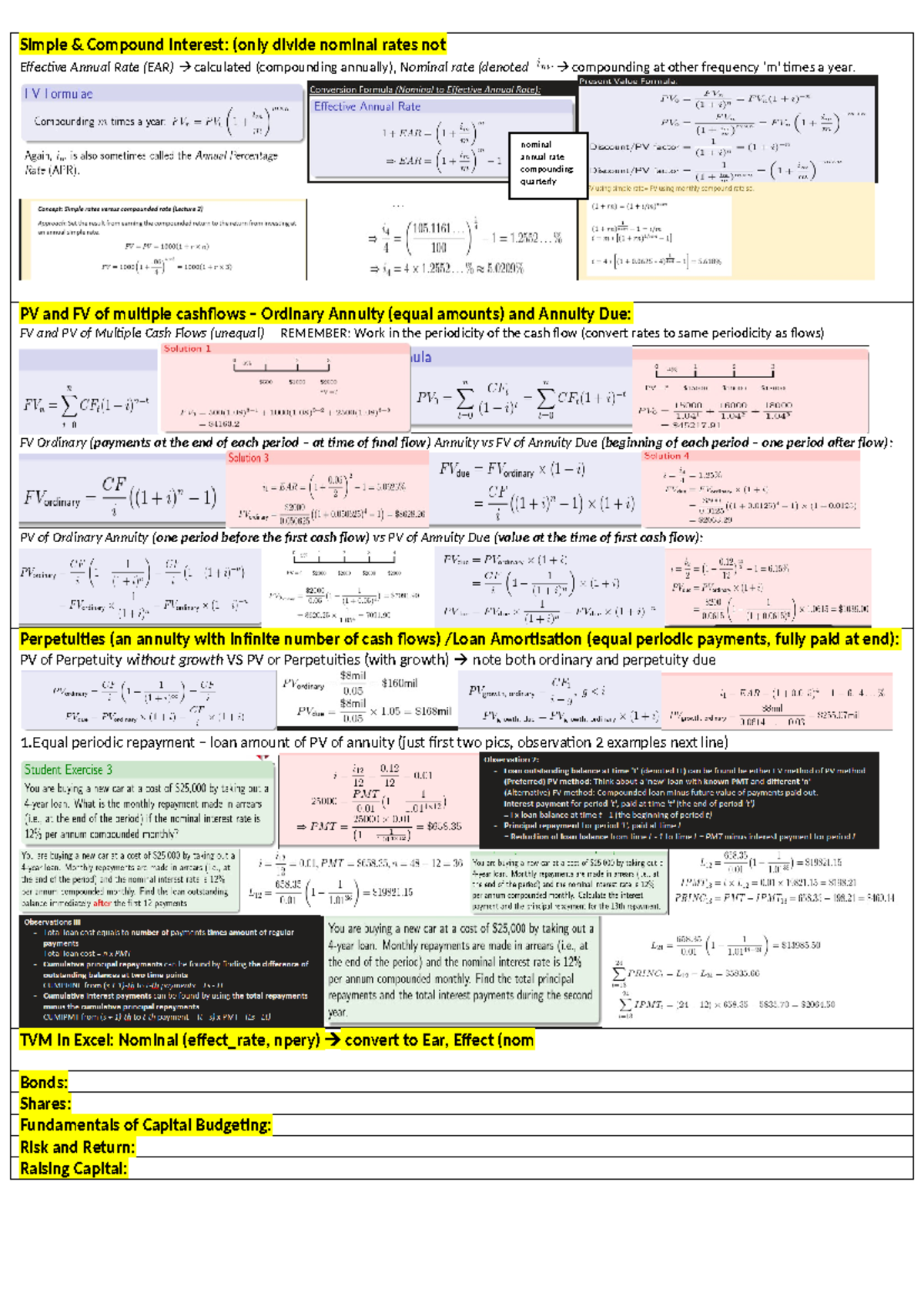 Finance 1A Notes for Exam (condensed) - Simple & Compound Interest ...