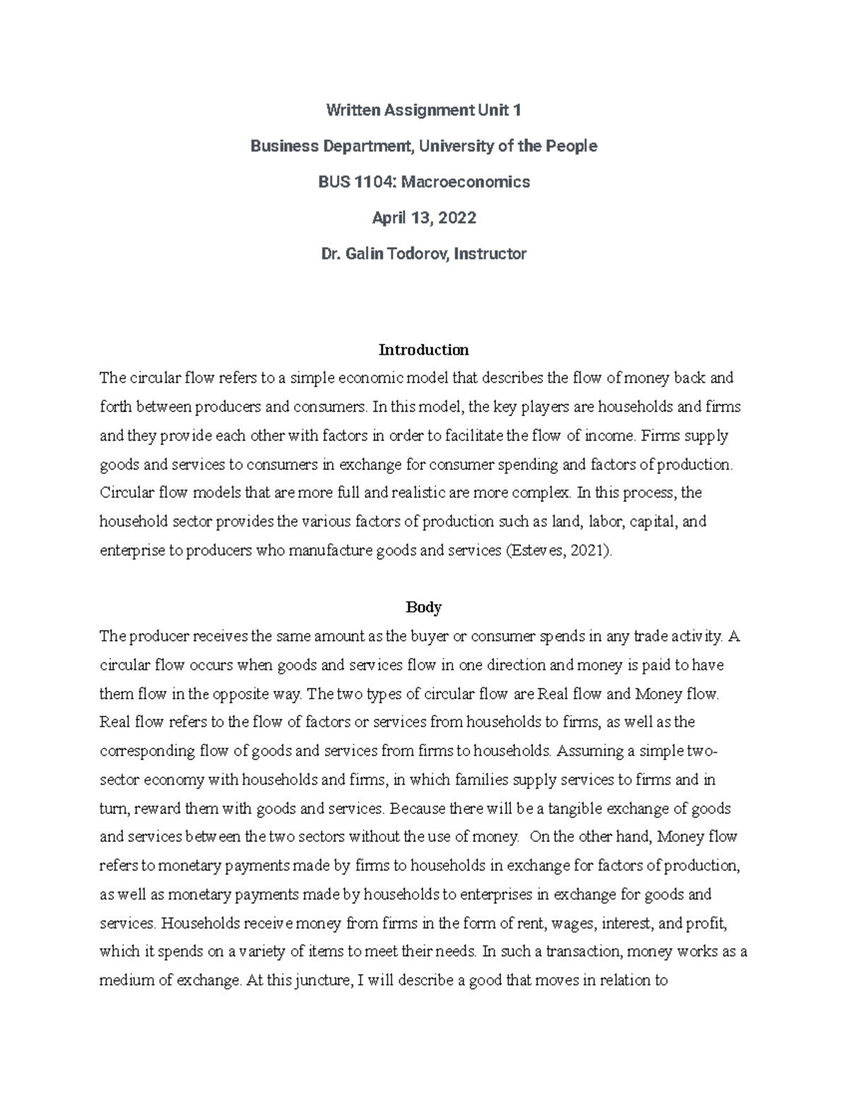 unit 1 Written Assignment bus 1104 Macroeconomics - Written Assignment ...