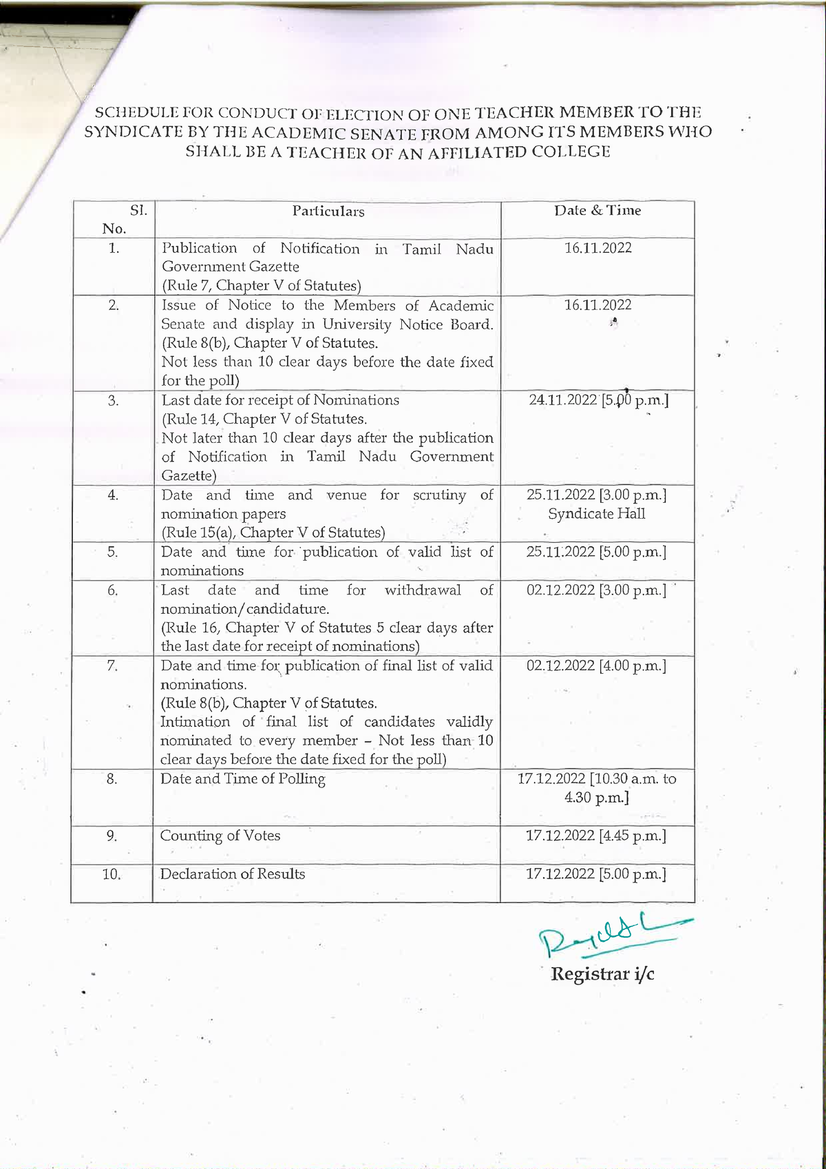 Schedule - election of Syndicate - Constitutional Law - II - Studocu