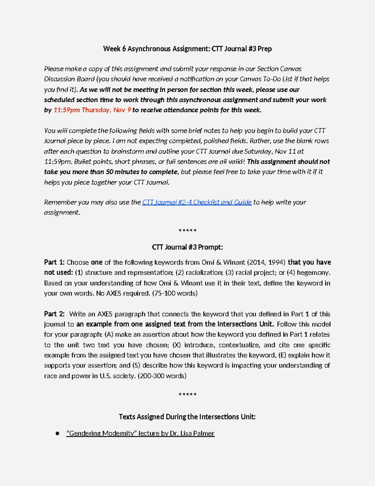 Week6CTTJournal 3Prep - Week 6 Asynchronous Assignment: CTT Journal #3 ...