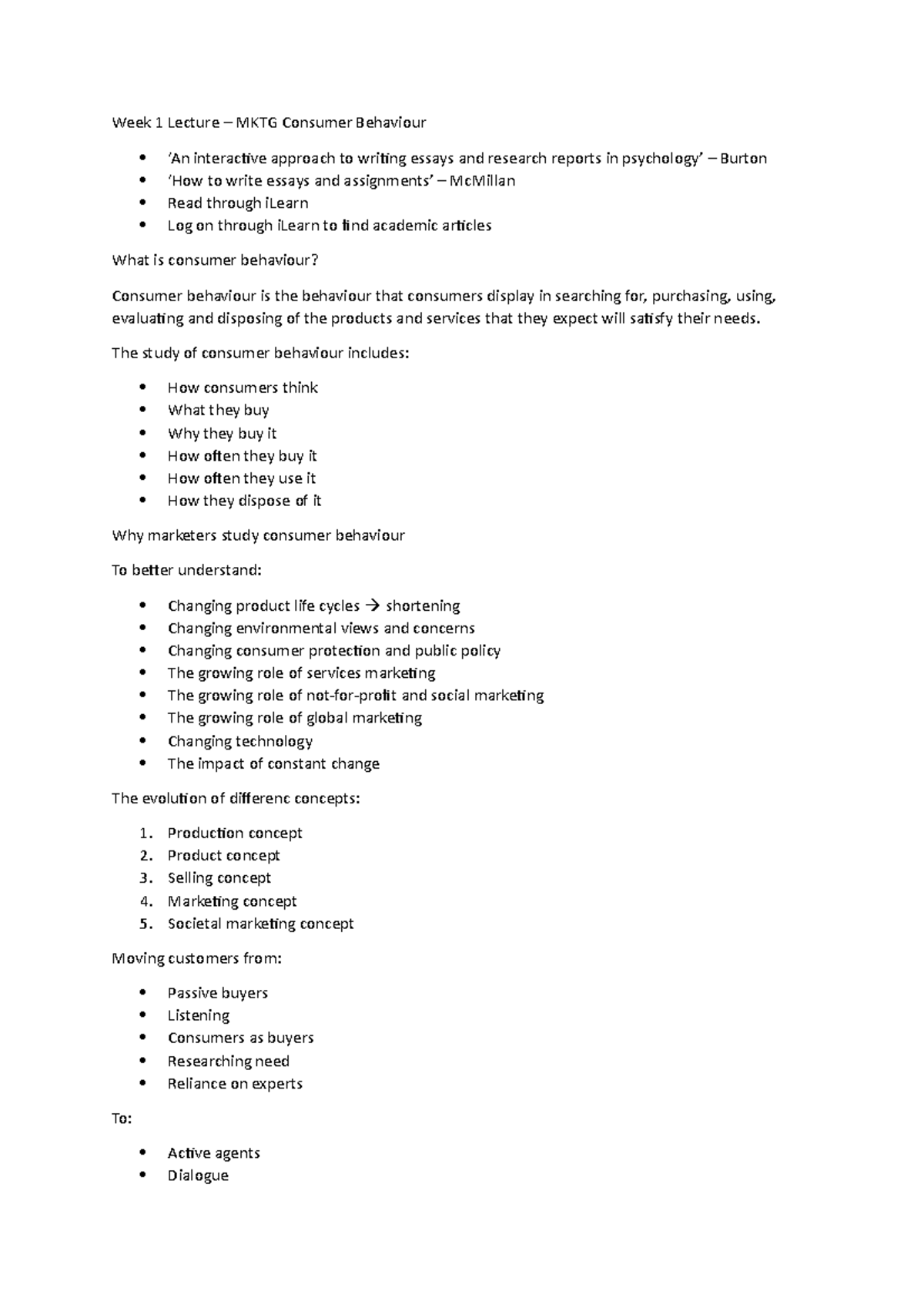 Week 1 Lecture - Week 1 Lecture – MKTG Consumer Behaviour ‘An ...