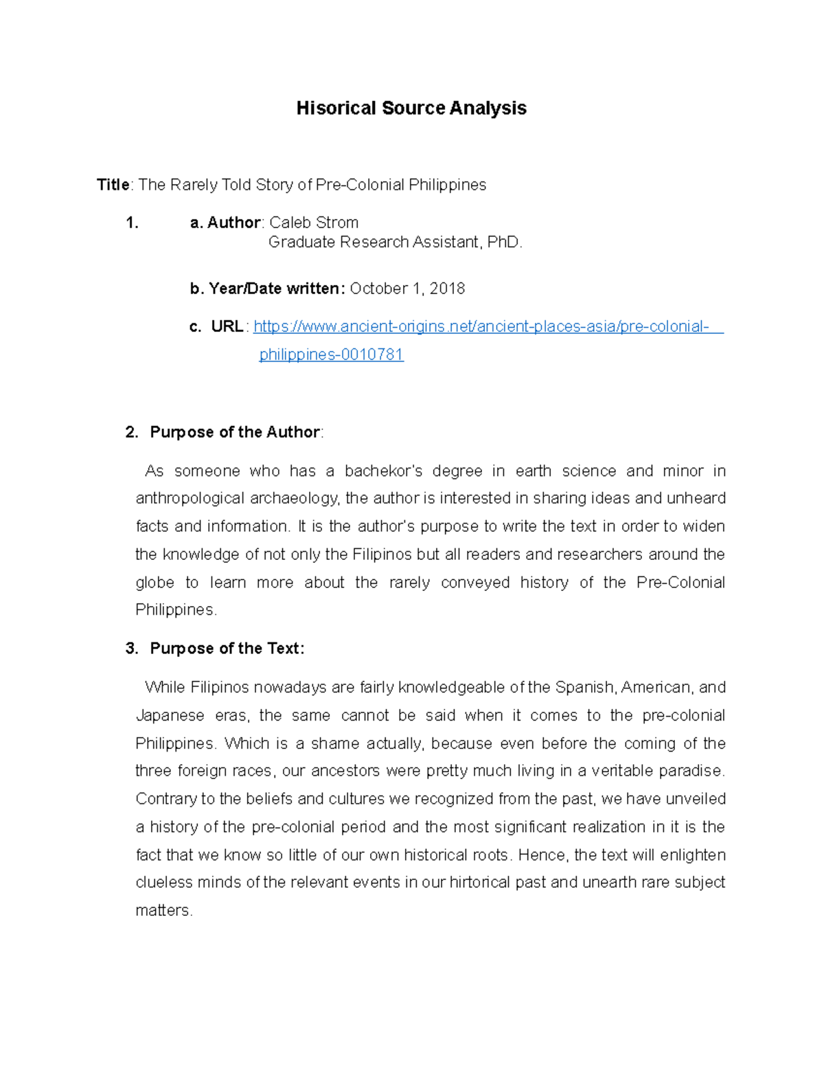 Hisorical Source Analysis - Hisorical Source Analysis Title : The ...