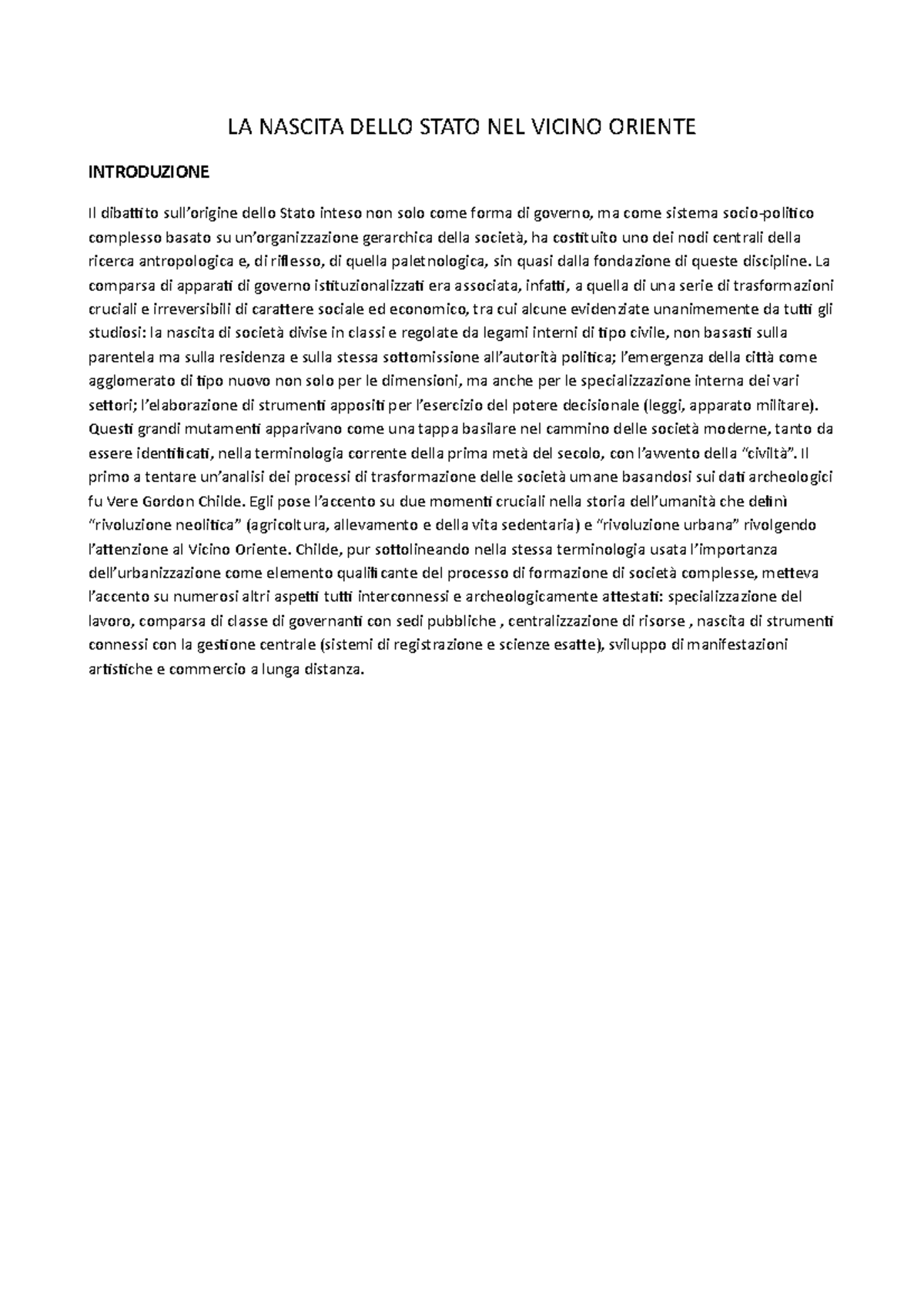 LA Nascita Dello Stato NEL Vicino Oriente LA NASCITA DELLO STATO NEL