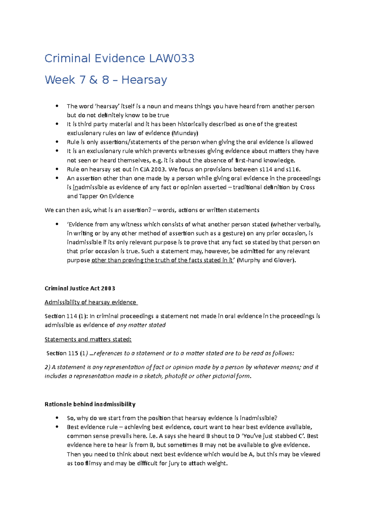Hearsay Evidence In Criminal Law – MGEV