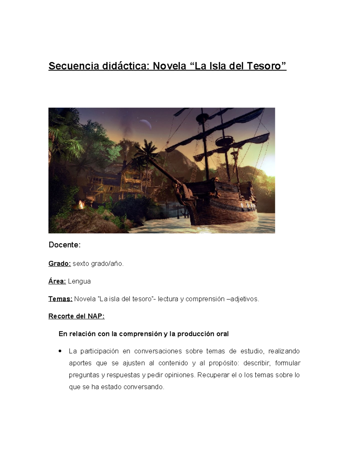 Secuencia- Lengua-LA ISLA DEL Tesoro - Secuencia didáctica: Novela “La ...