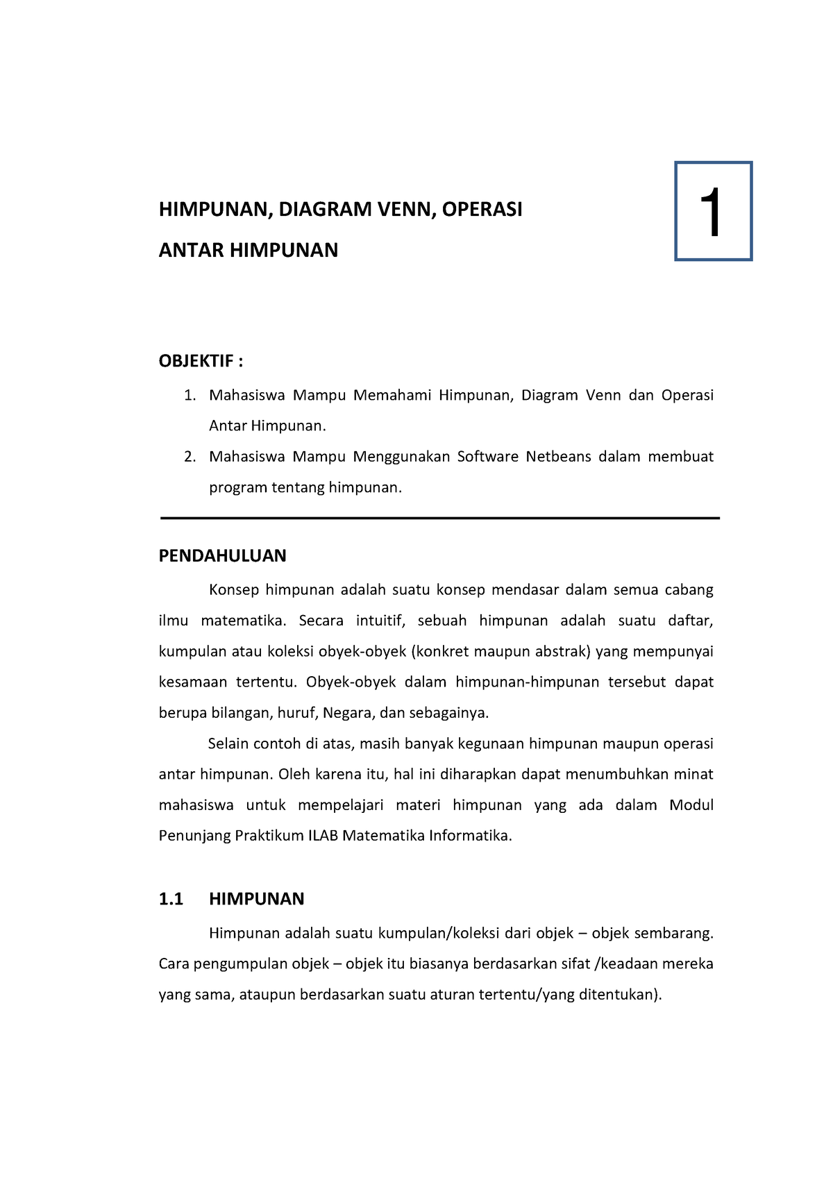 Modul Himpunan - Matematika Informatika 1 - HIMPUNAN, DIAGRAM VENN ...