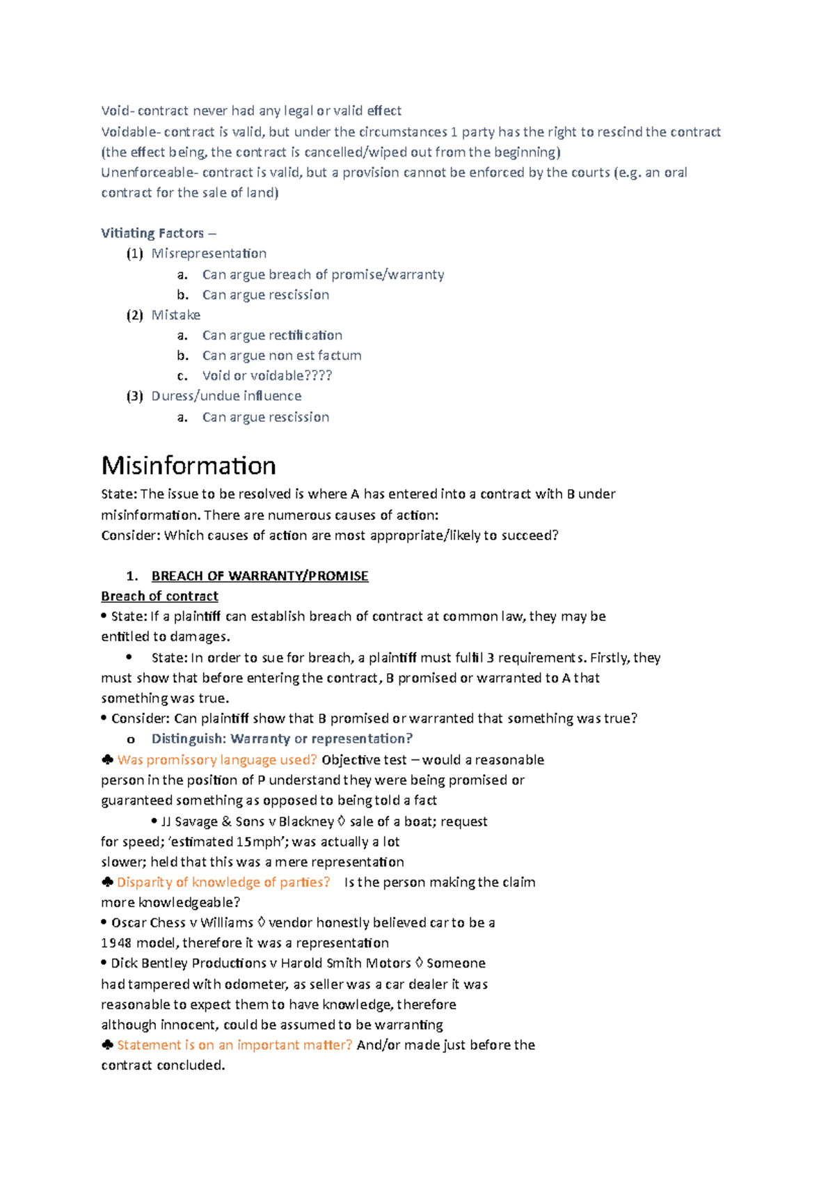 1. Notes- Vitiating Factors - Void- Contract Never Had Any Legal Or ...