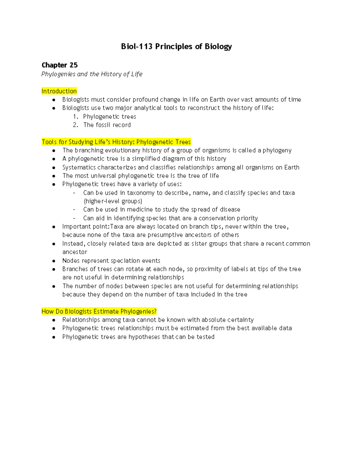 Biol-113 Principles Of Biology Chapter 25 - Biol-113 Principles Of ...