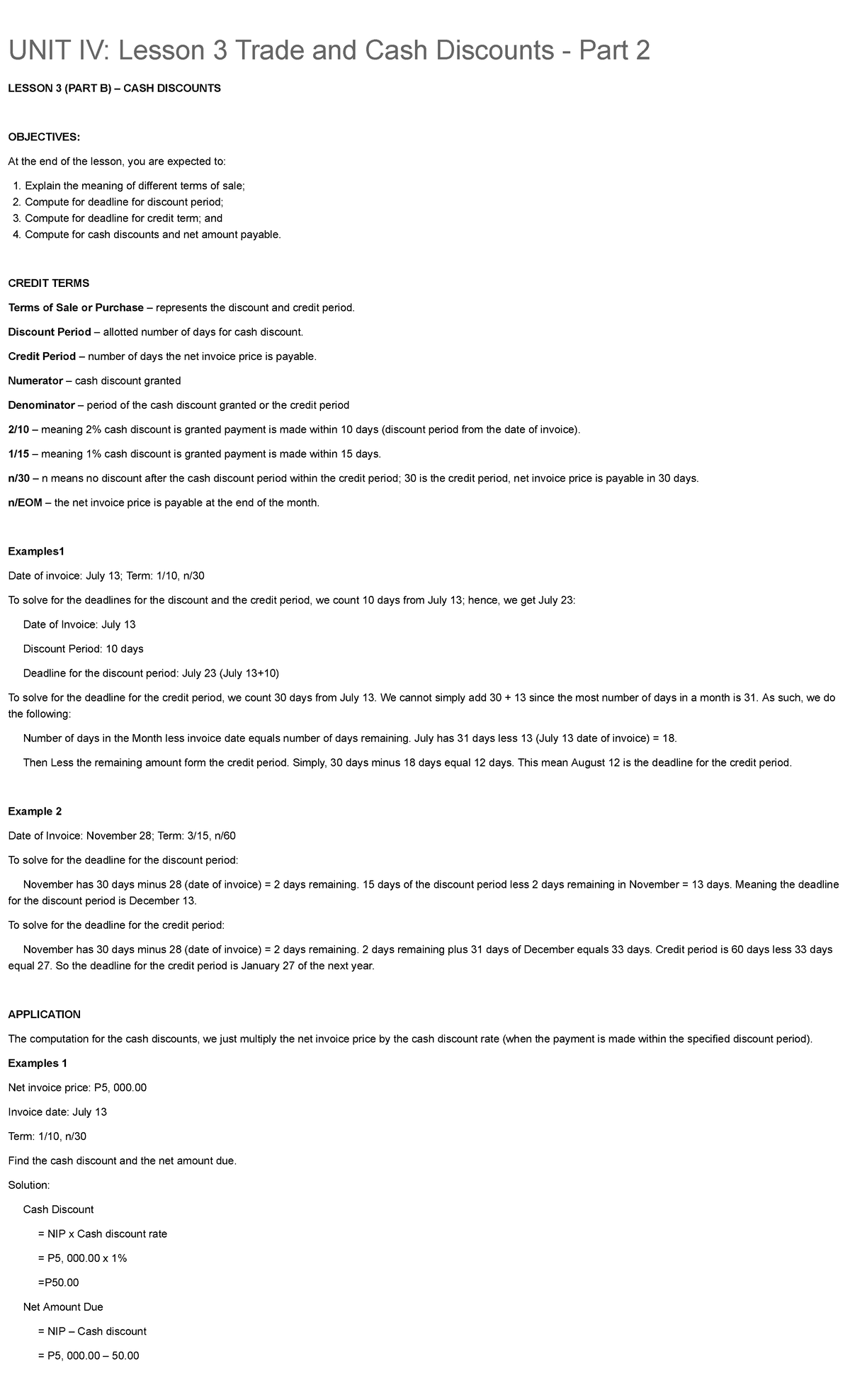 Trade discount 2 UNIT IV Lesson 3 Trade and Cash Discounts Part 2