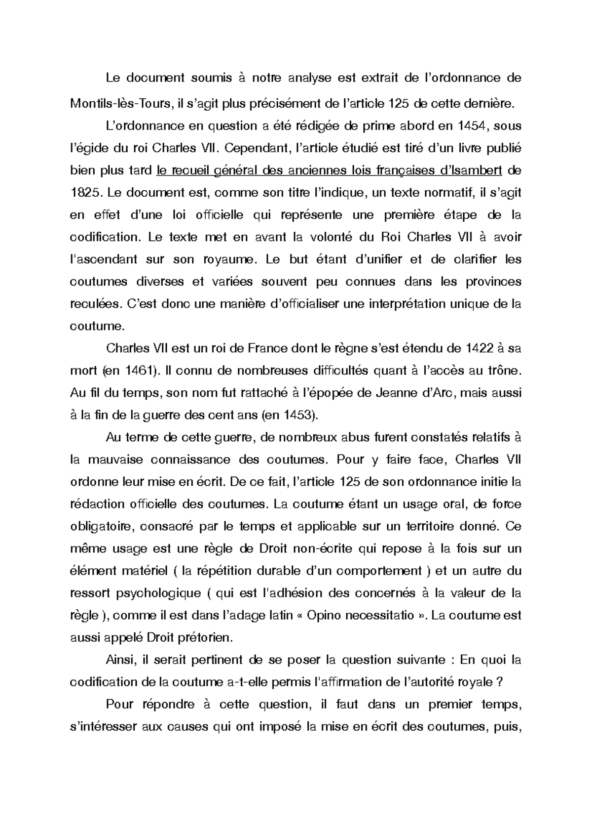 Ordonnance De Montils Les Tours Commentaire du Recueil général des anciennes lois françaises d'Isambert IHD  S1L1 - Le document - Studocu