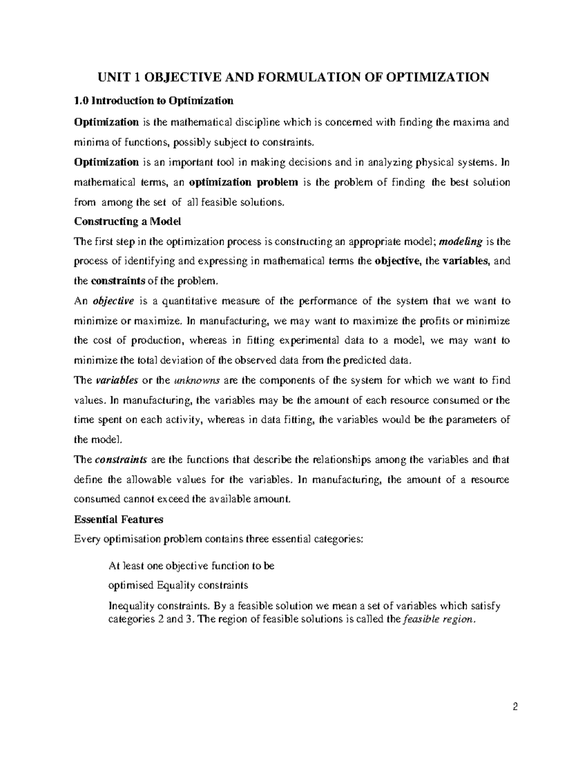 Objective AND Formulation OF Optimization Notes - UNIT 1 OBJECTIVE AND ...