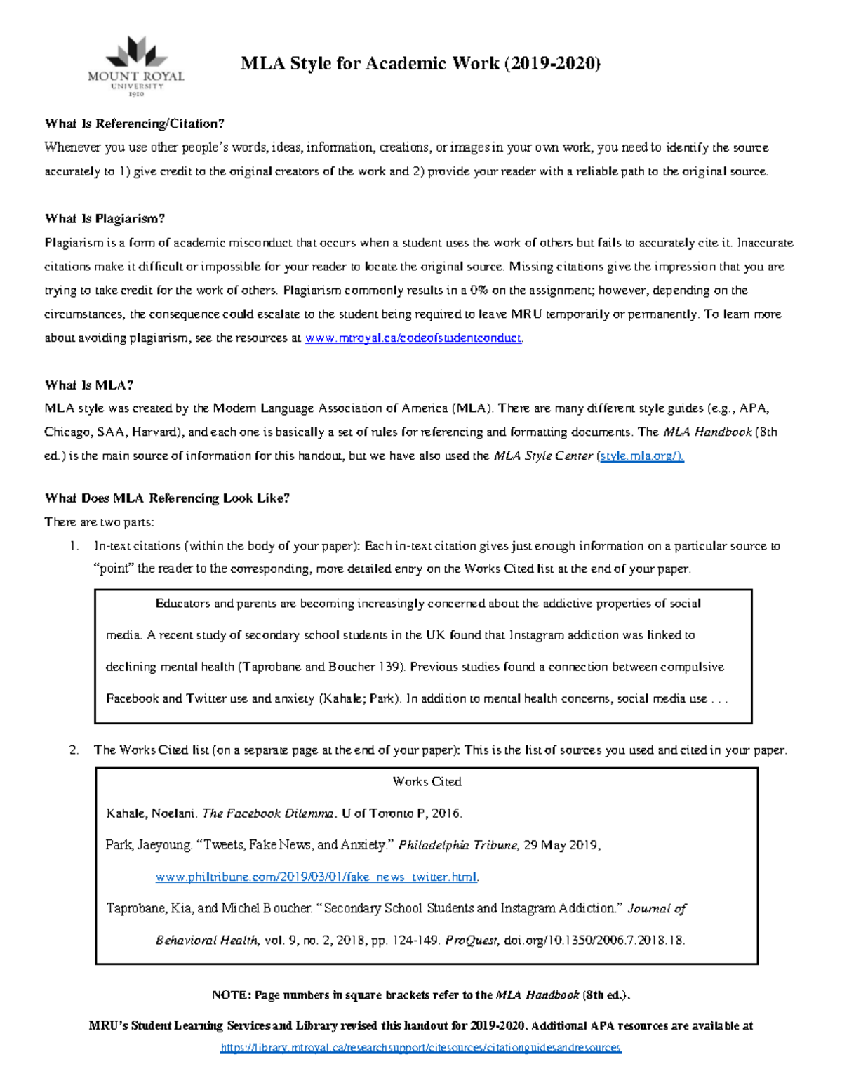 MLA referencing Guide tools of educational research NOTE Page