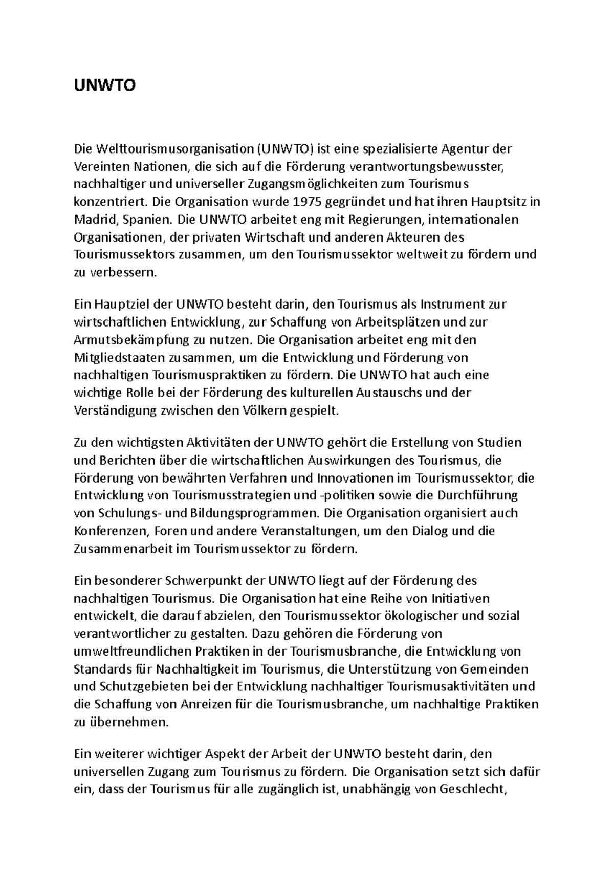 Unwto (Vereinte Nationen) UNWTO Die (UNWTO