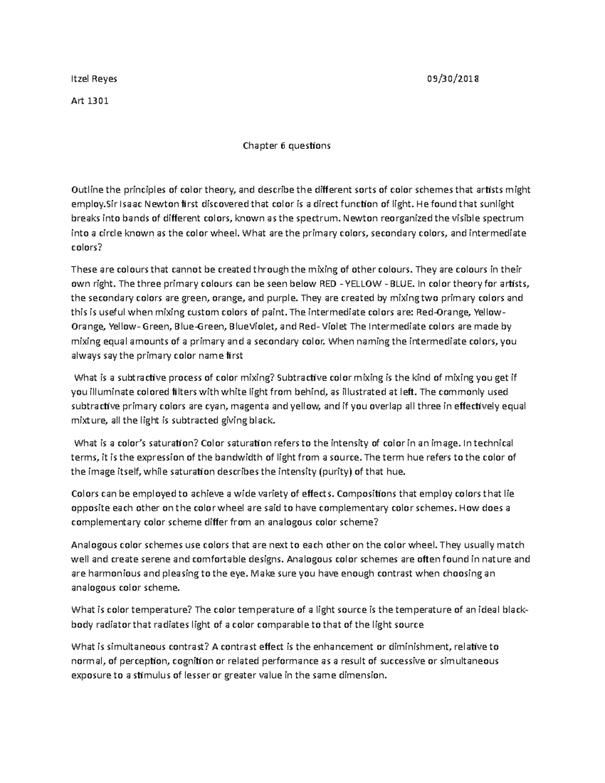 Art questions Itzel Reyes 09/30/ Art 1301 Chapter 6 questions Outline