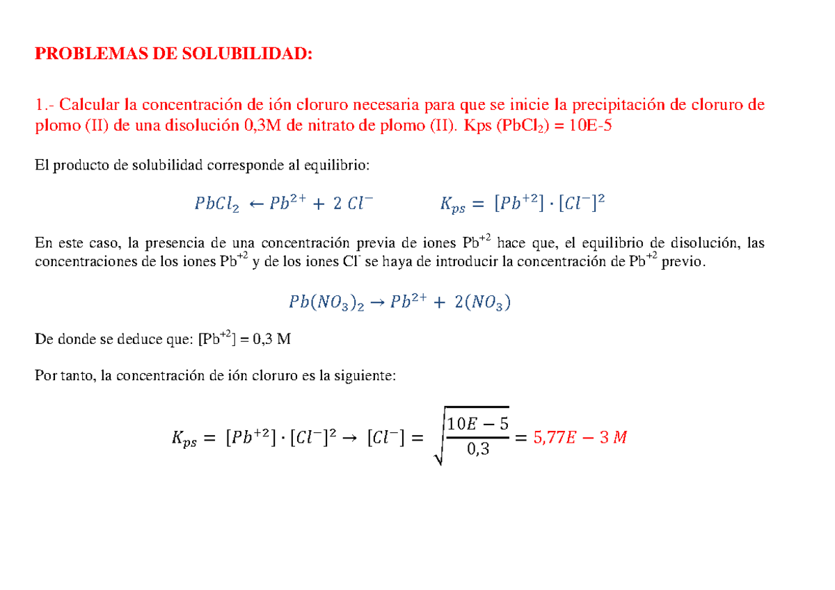 Occ Problemas De Solubilidad Soluciones Problemas De Solubilidad