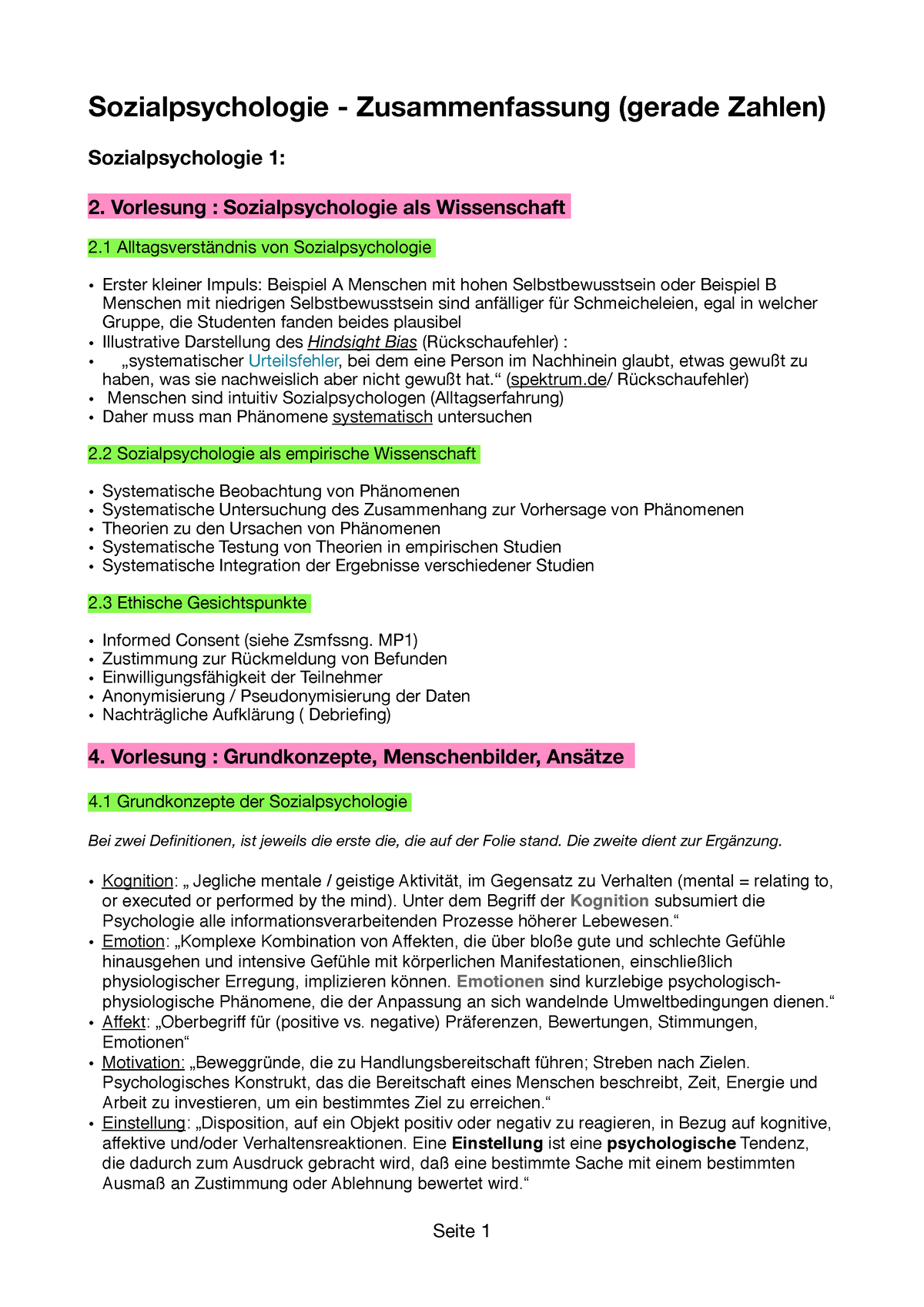 Sozialpsychologie 1 Zusammenfassung - Teil 1 - Sozialpsychologie ...