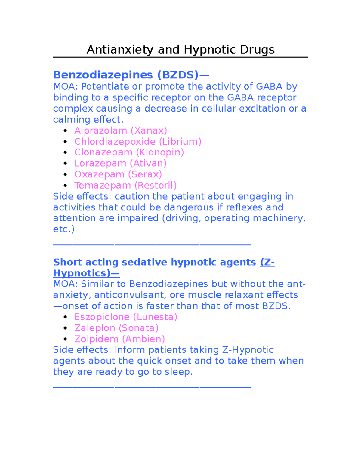 Mental Illness Drugs - Antianxiety and Hypnotic Drugs Benzodiazepines ...