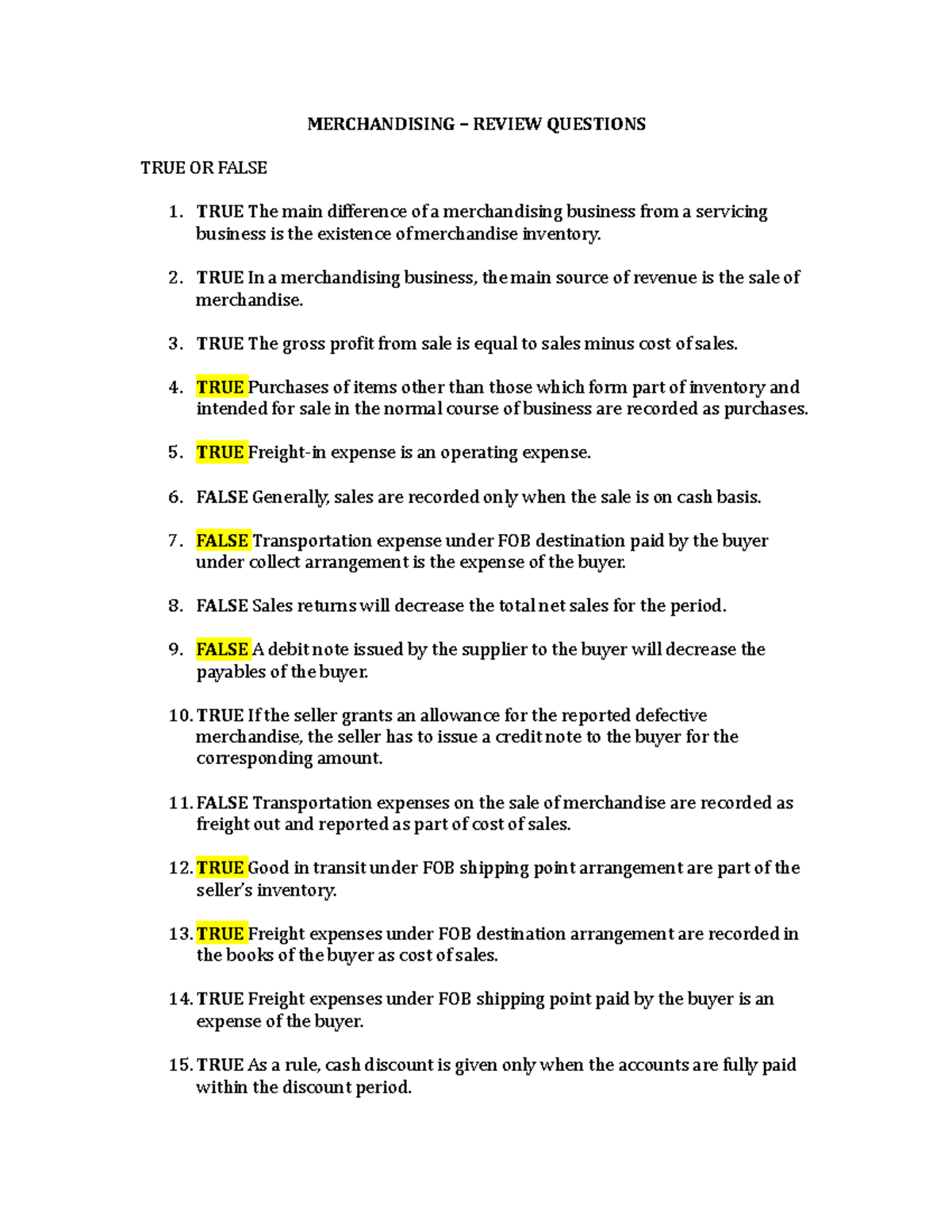 Handout 6 - Mr. Ruthford - MERCHANDISING – REVIEW QUESTIONS TRUE OR ...