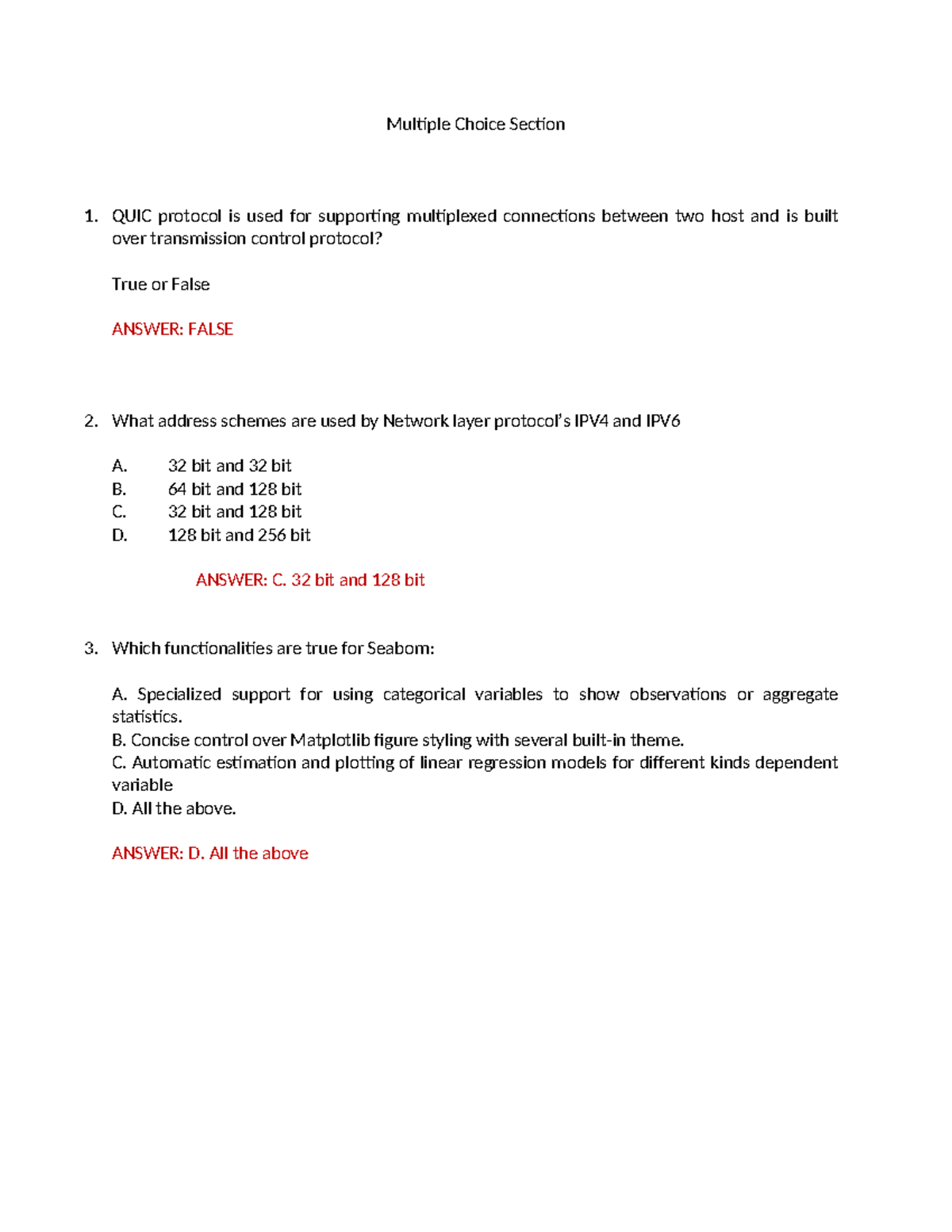Data visualization midterm - Multiple Choice Section QUIC protocol is ...