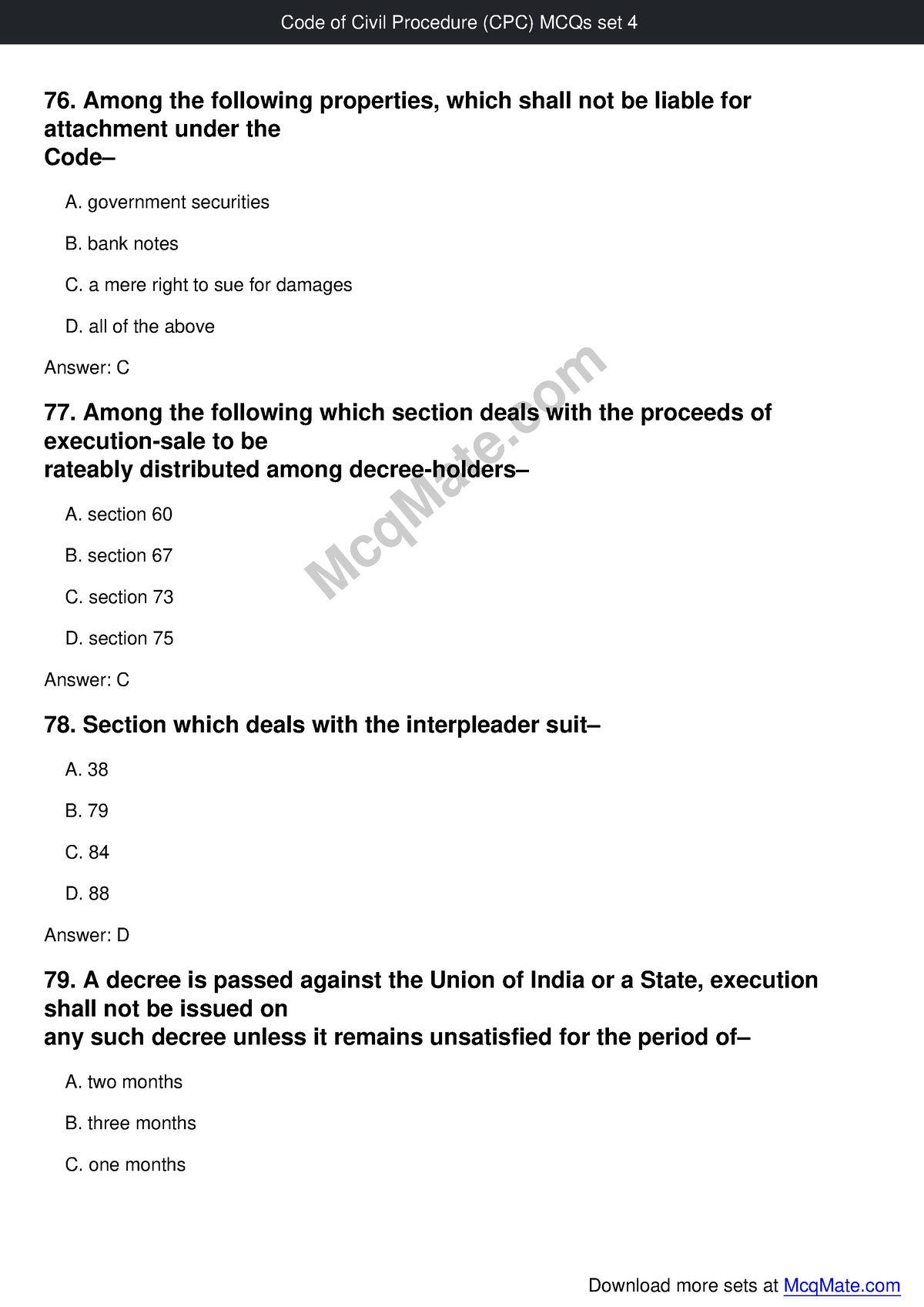 Code Of Civil Procedure (CPC) Solved MCQs Set 4 Mcq Mate - 76. Among ...