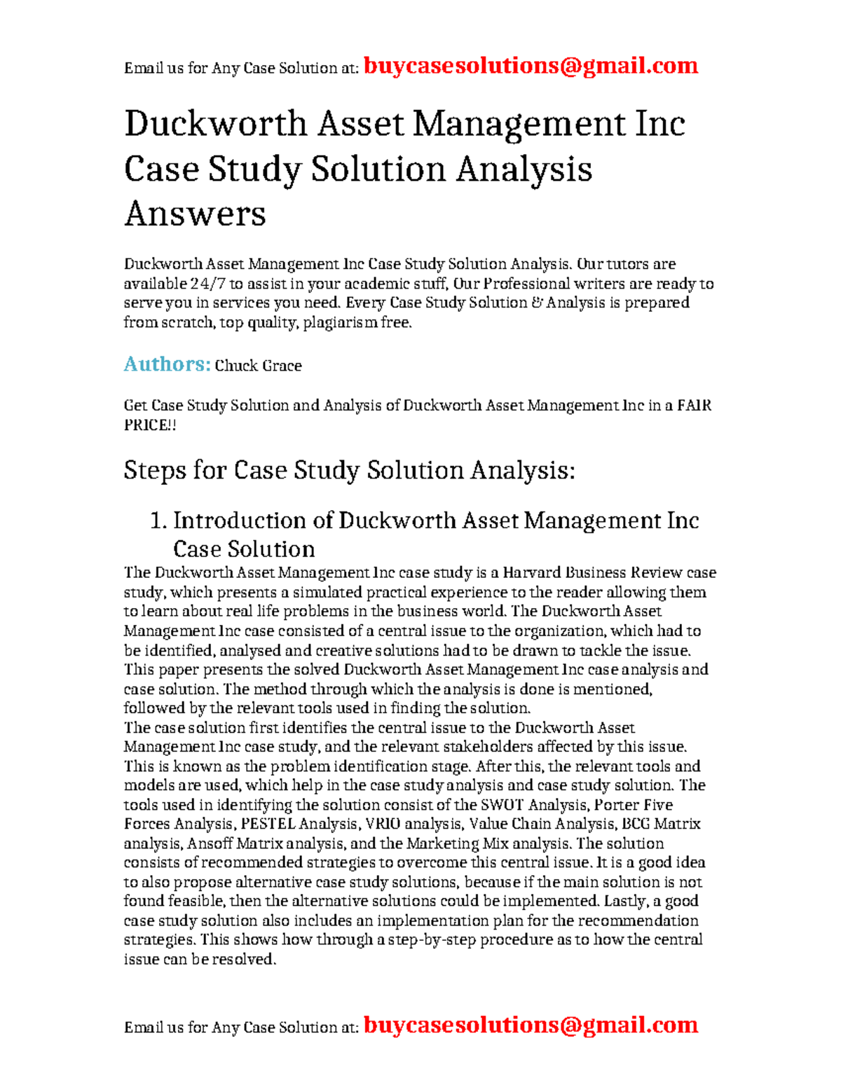 Case Solution Duckworth Asset Management Inc - Duckworth Asset Management Inc Case Study ...