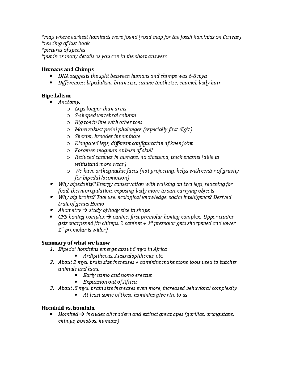 Exam 3 study guide - *map where earliest hominids were found (road map ...