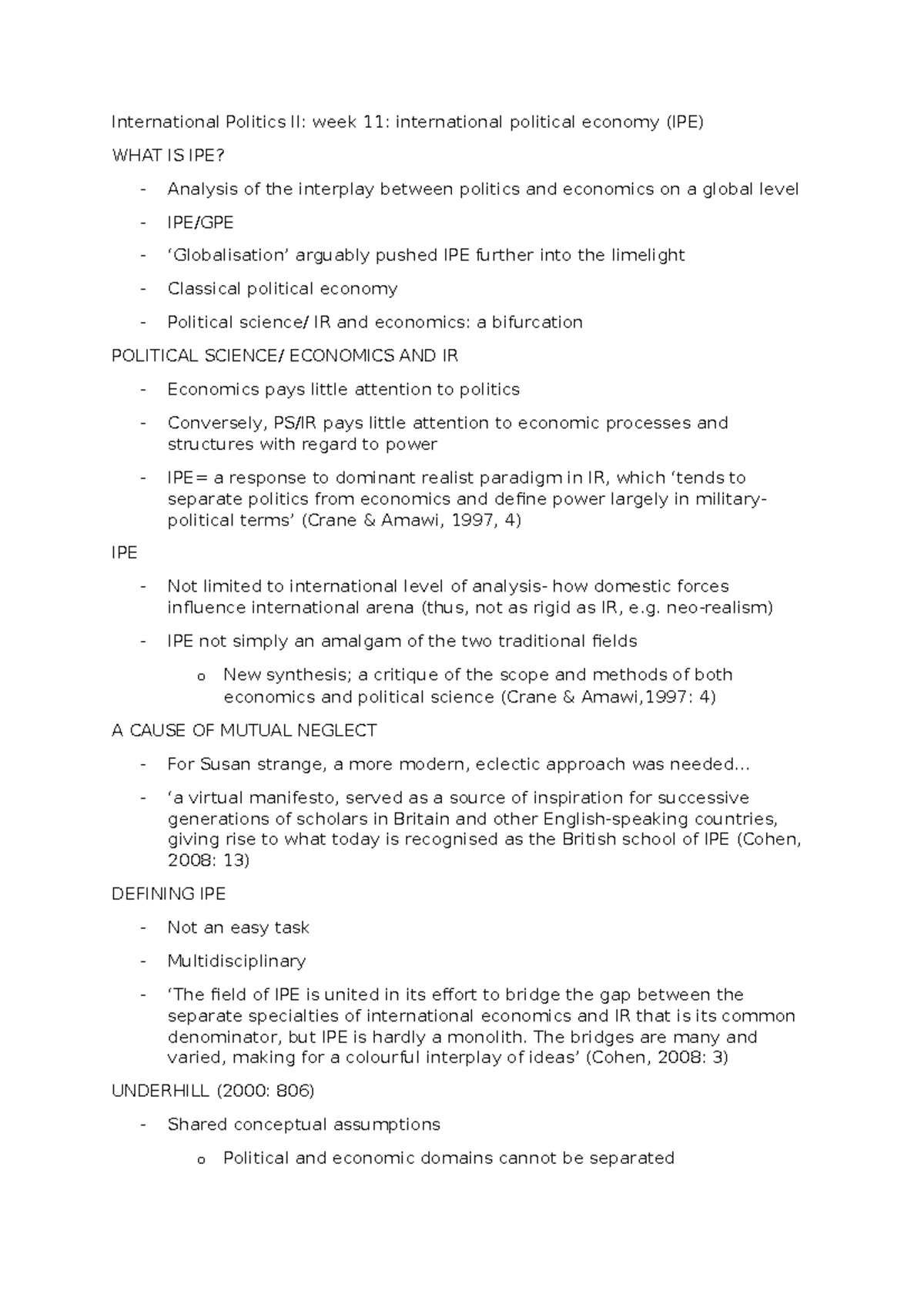 Week 11 international political economy (IPE) - International Politics ...