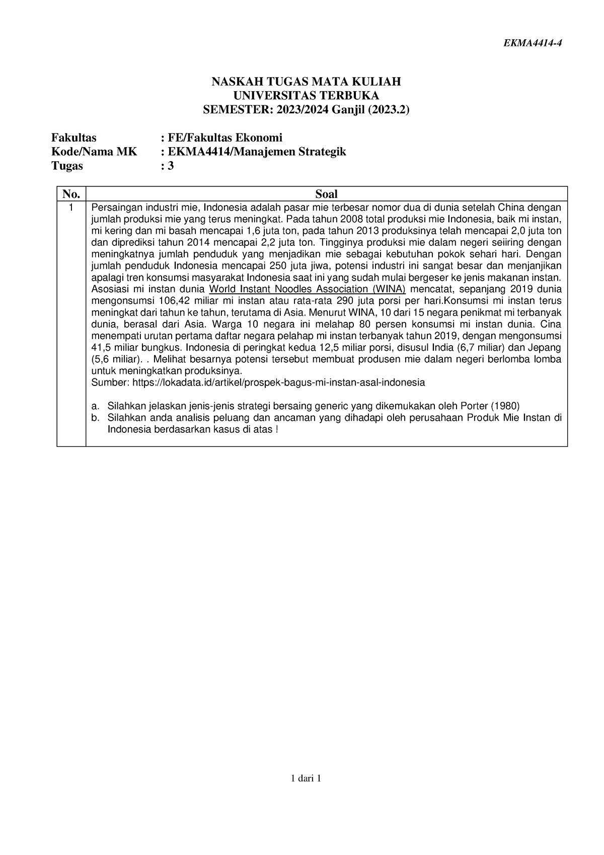 Soal Ekma4414 Tmk3 4 - SOAL - EKMA4414- 4 1 Dari 1 NASKAH TUGAS MATA ...