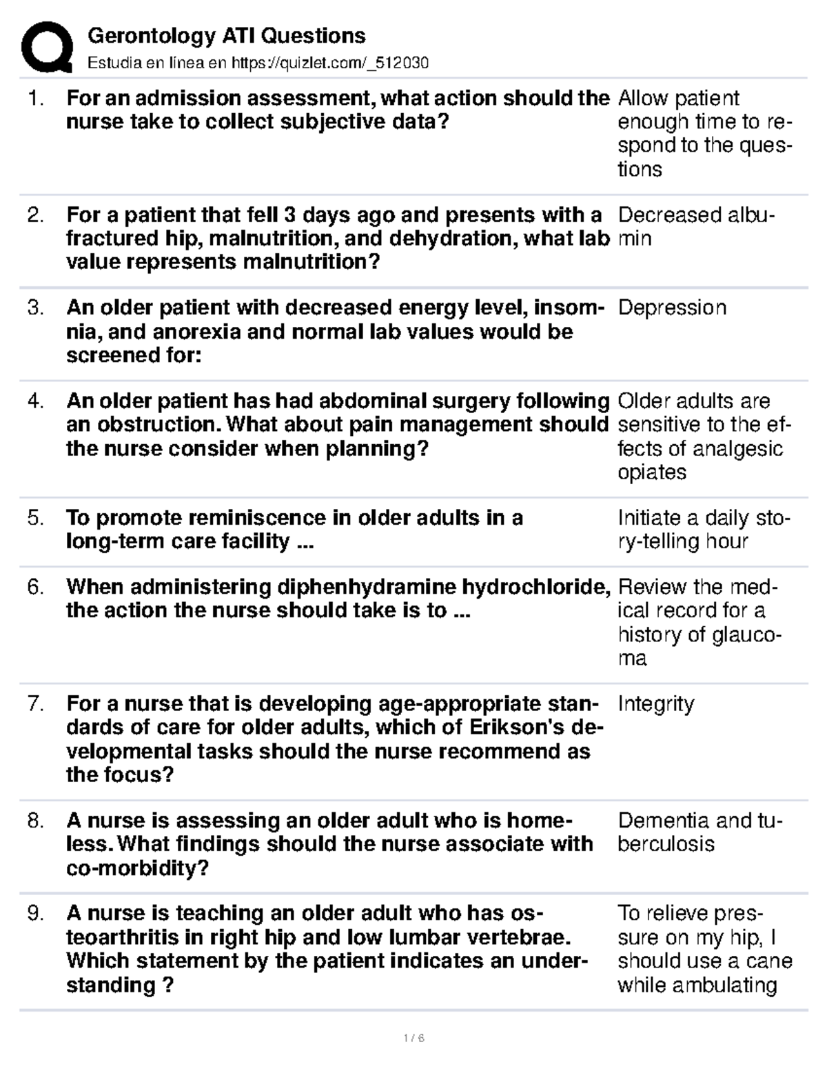 ATI Learning System Gerontology Final Quiz - ATI Gerontology