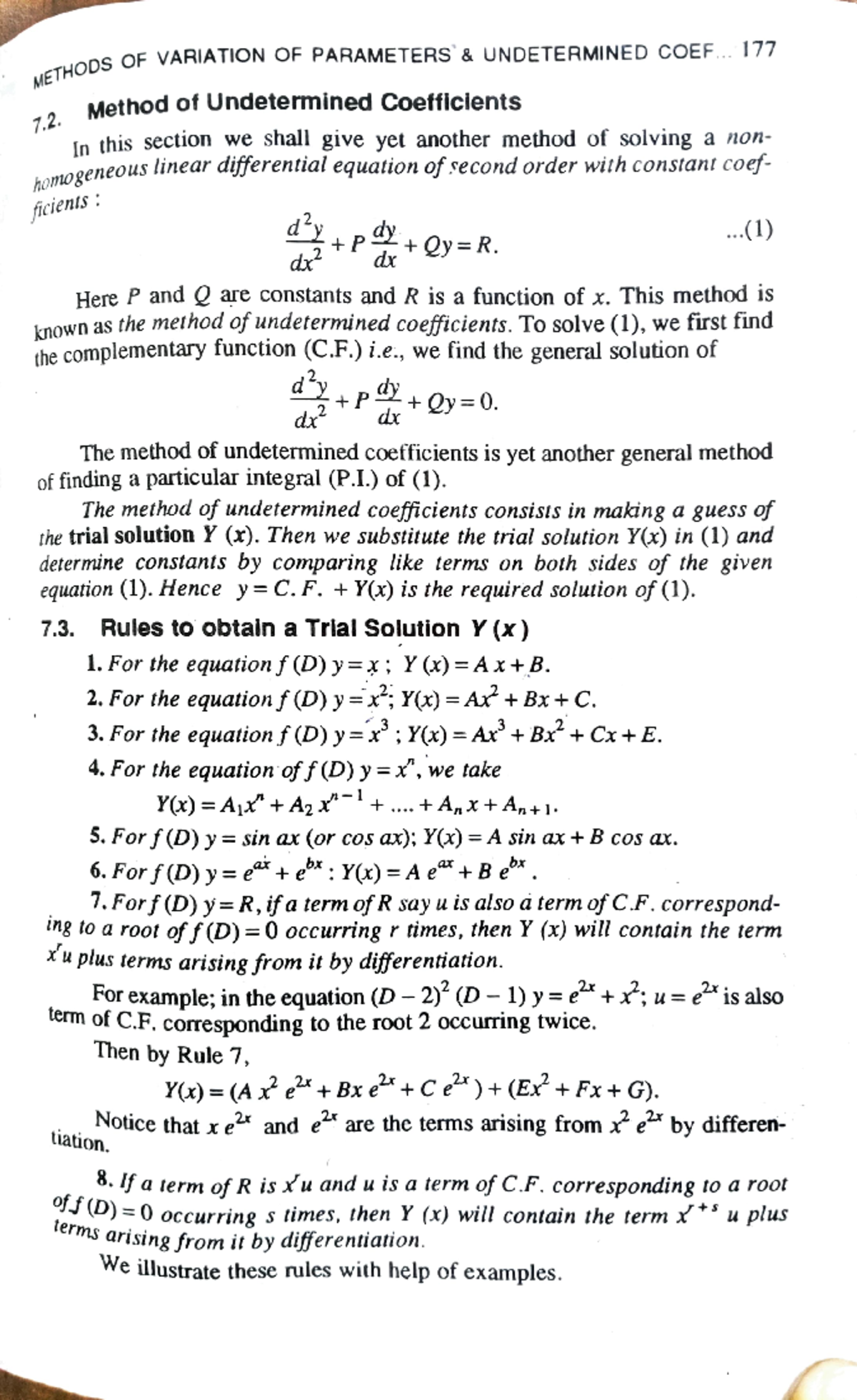 Undermined coefficients - METHODs OF VARIATION OF PARAMETERS ...