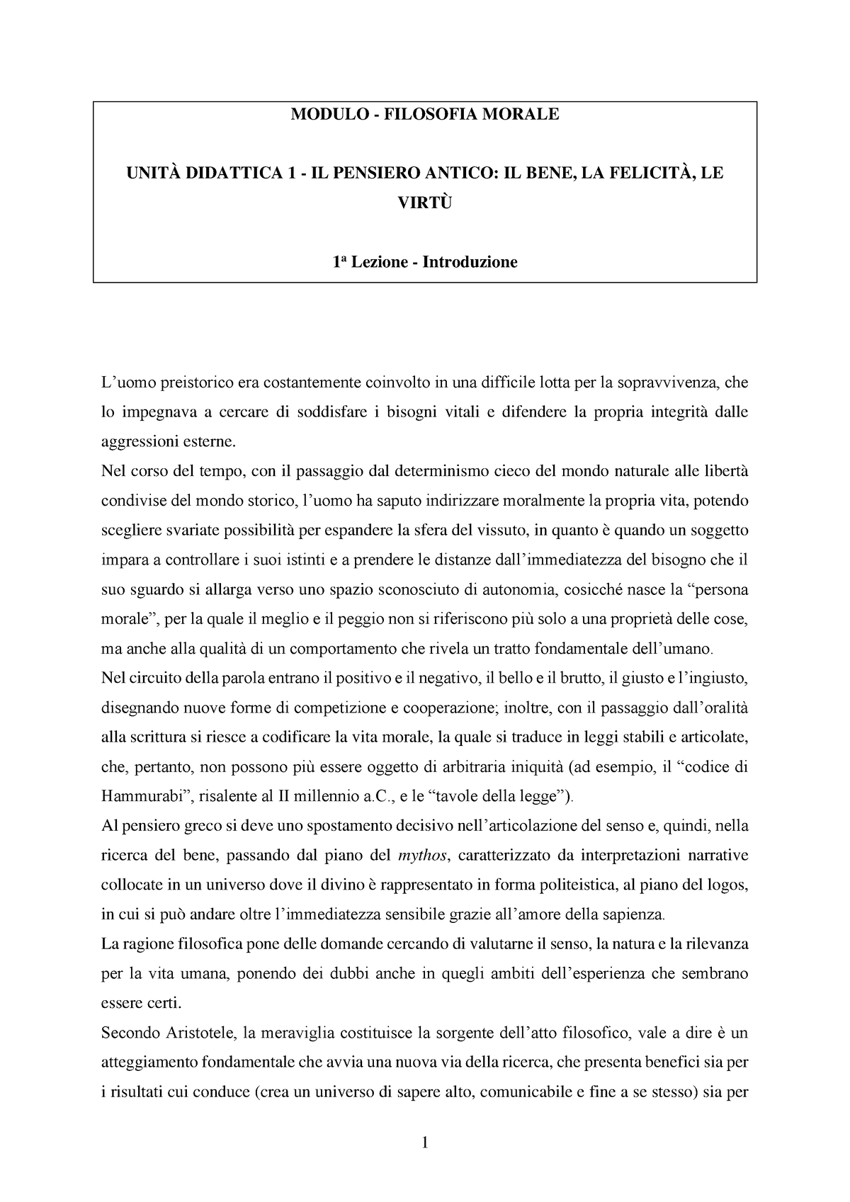 Filosofia Morale Versione Stampabile - MODULO - FILOSOFIA MORALE UNITÀ ...