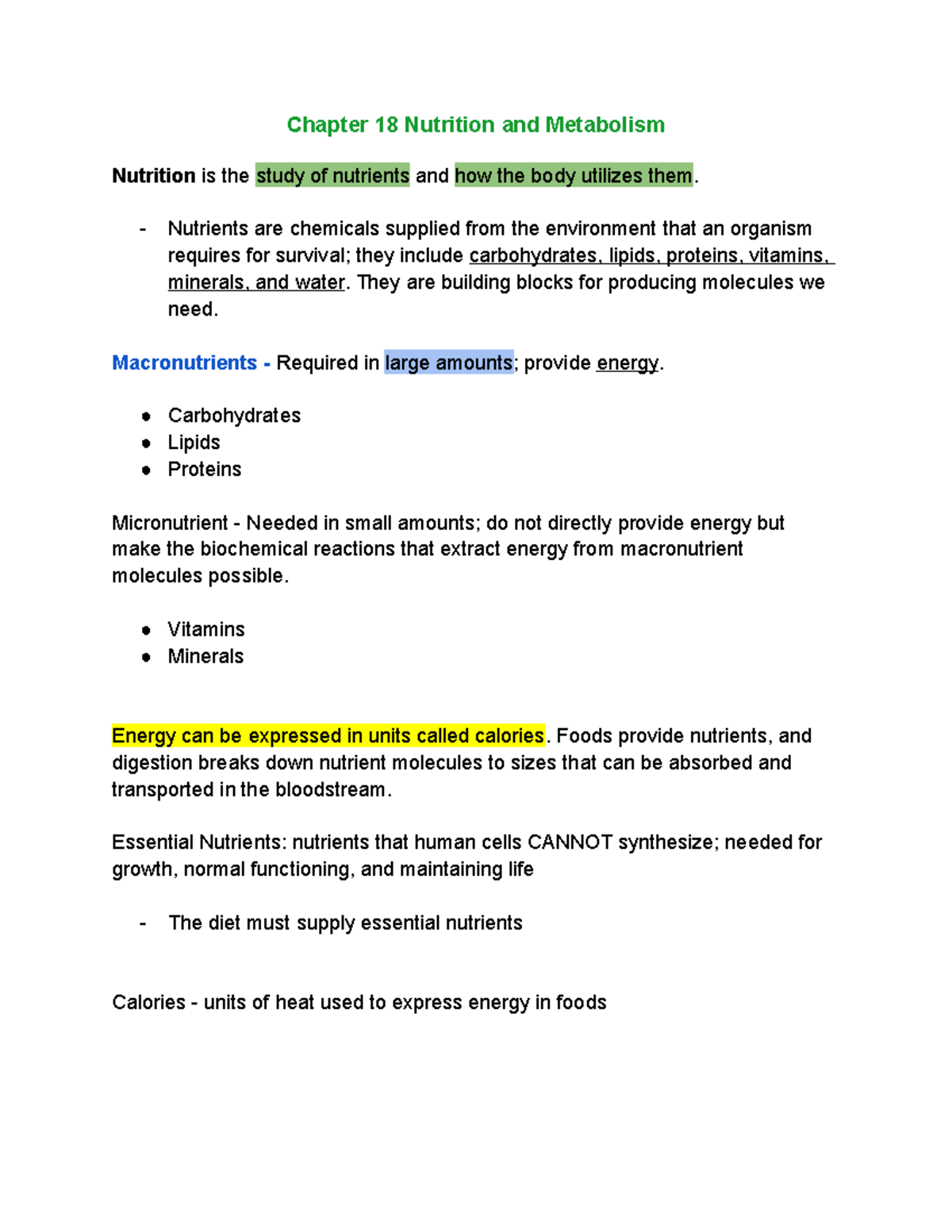 Chapter 18 Nutrition And Metabolism - Chapter 18 Nutrition And ...