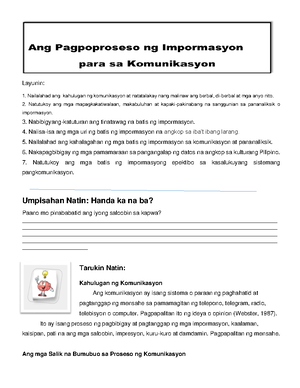 ANG Pagpoproseso NG Impormasyon PARA SA Komunikasyon - Layunin ...