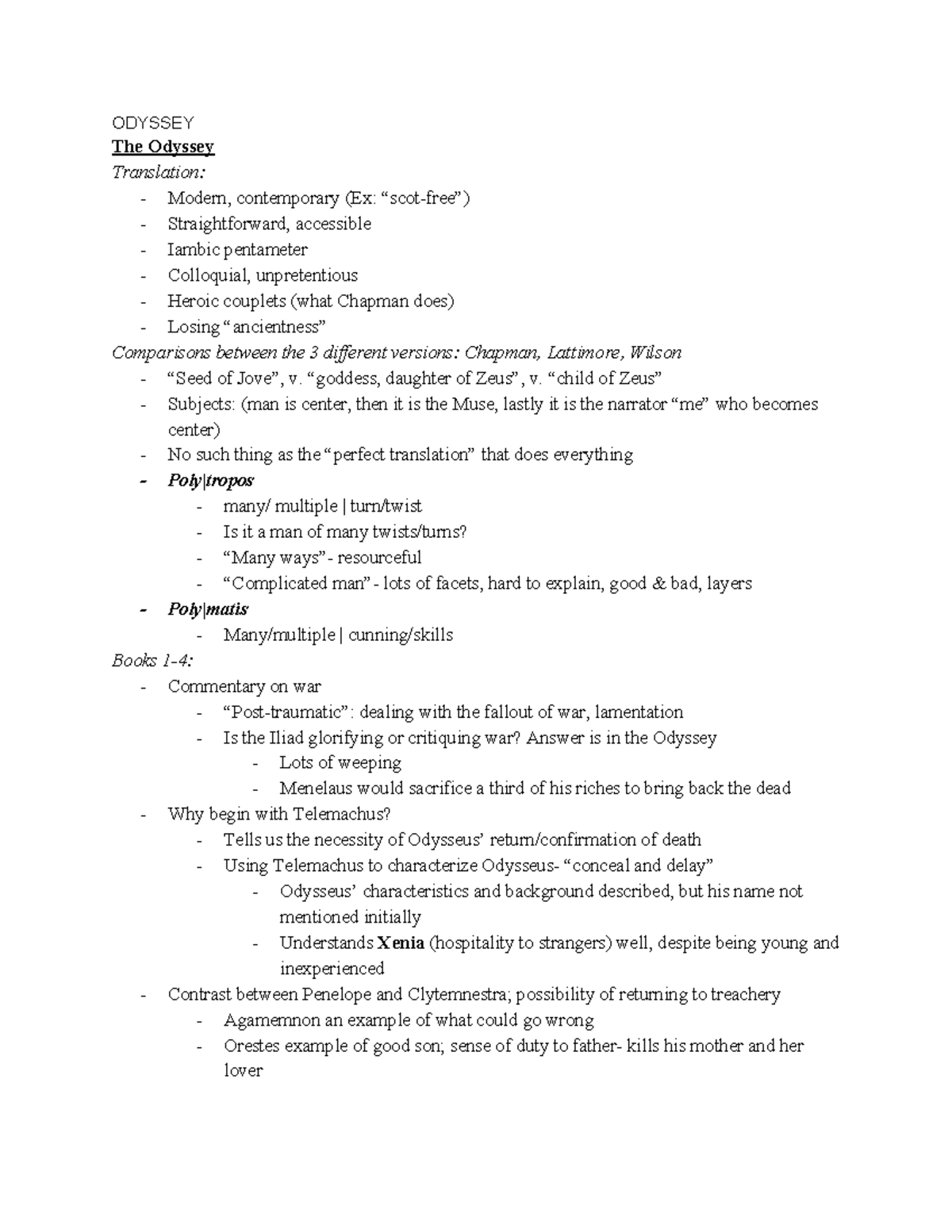 Odyssey - Lecture notes 4-6 - ODYSSEY The Odyssey Translation: - Modern ...