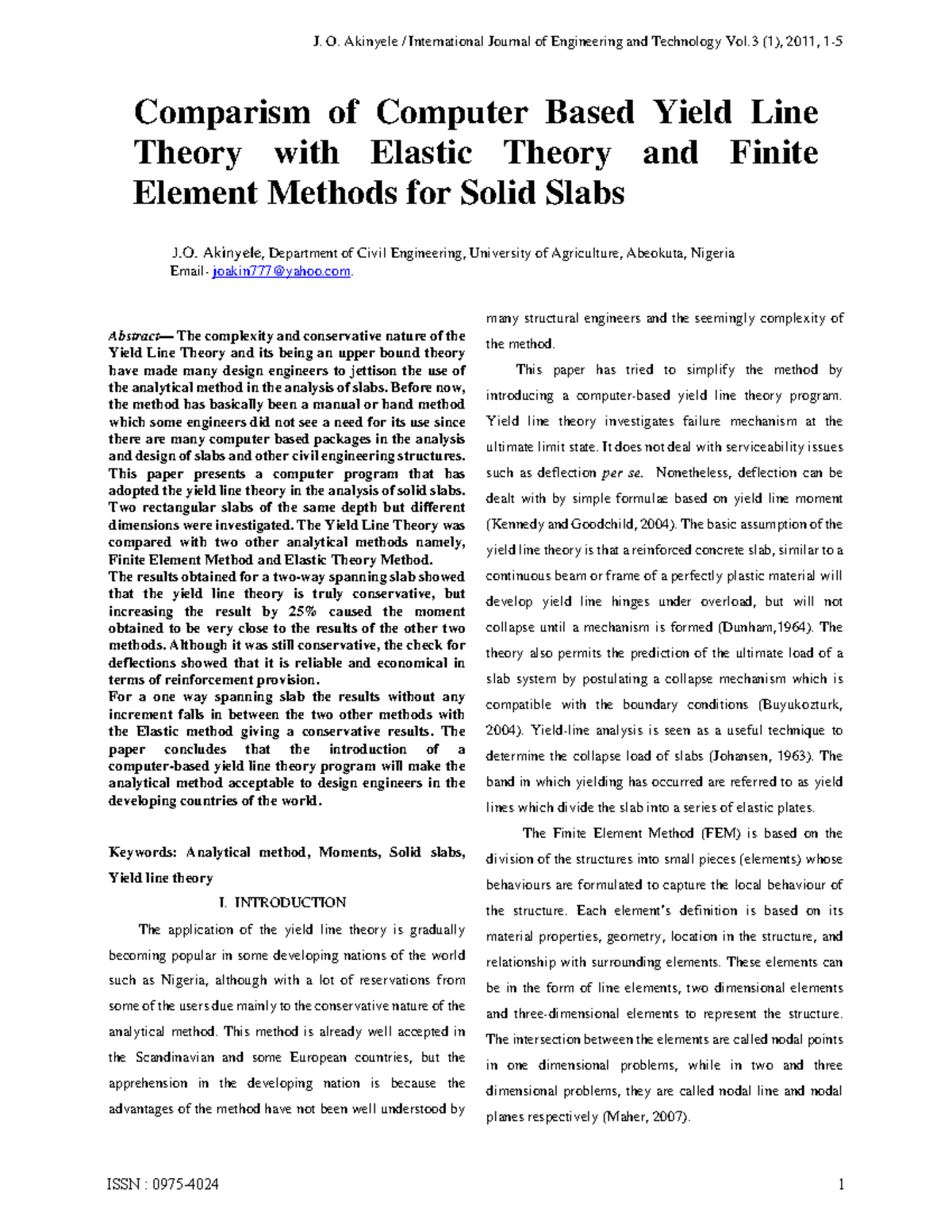 Comparism of Computer Based Yield Line Theory with - Abstract — The ...