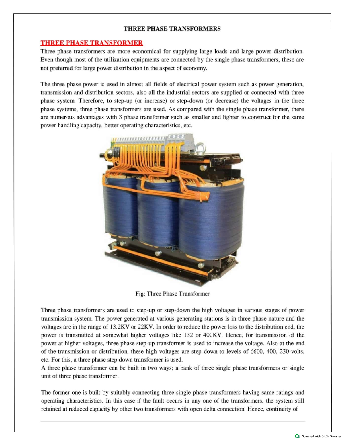 Three Phase Transformer - Electrical Engineering - Studocu