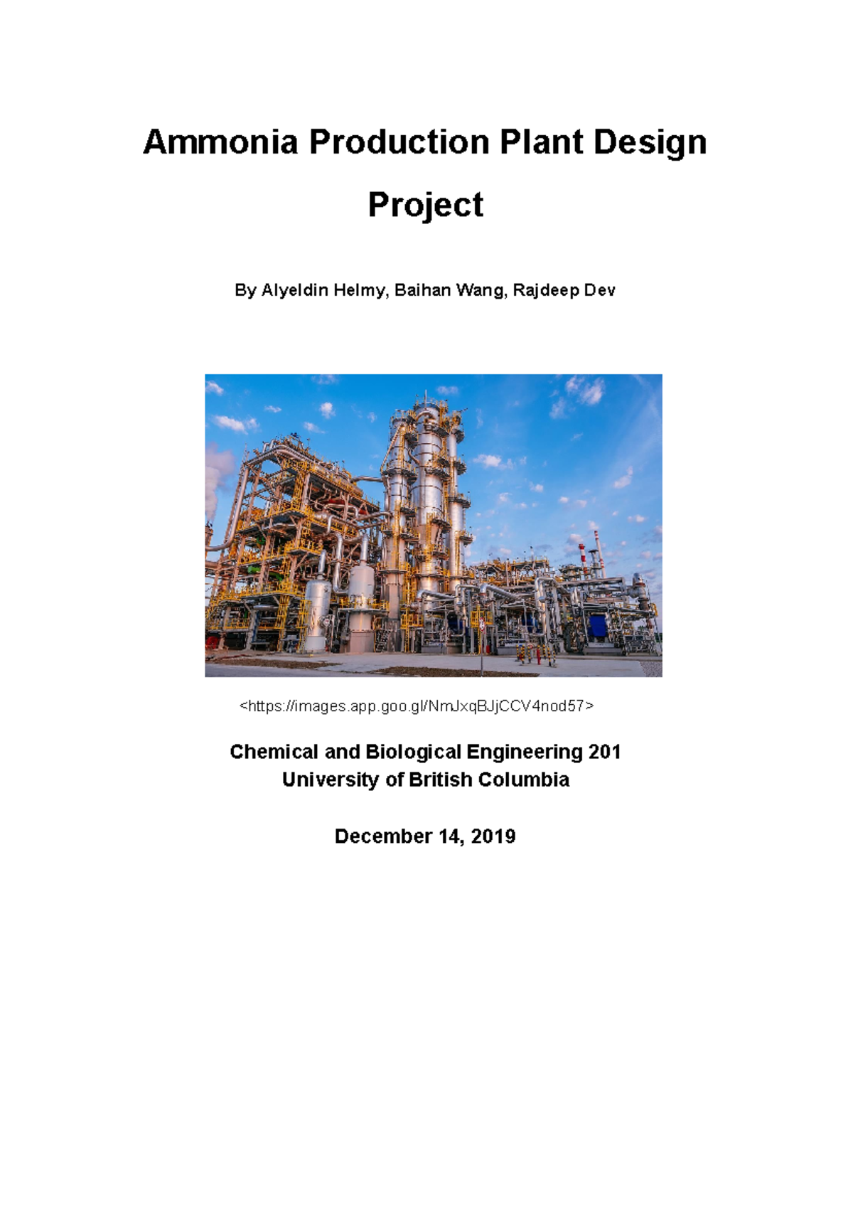 Plant Design final report Ammonia Production Plant Design Project By
