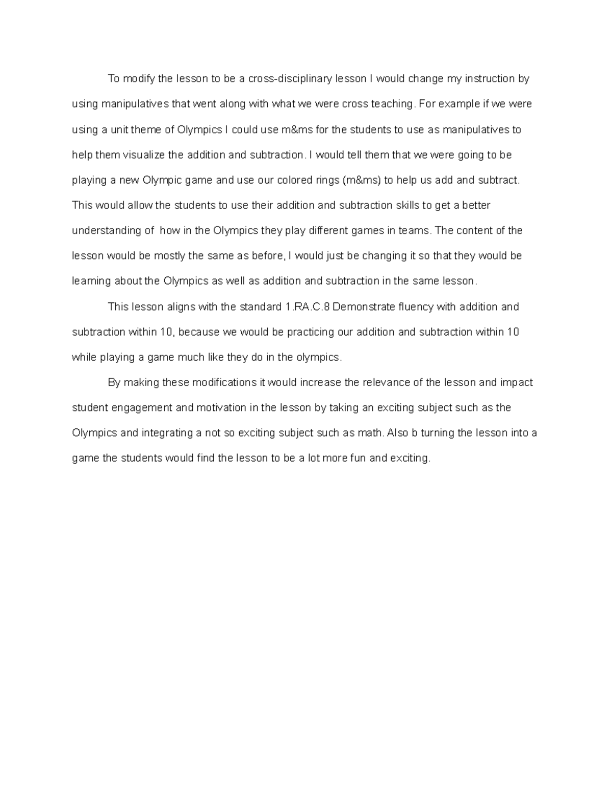 TASK 2 Lesson Planning - practice - To modify the lesson to be a cross ...